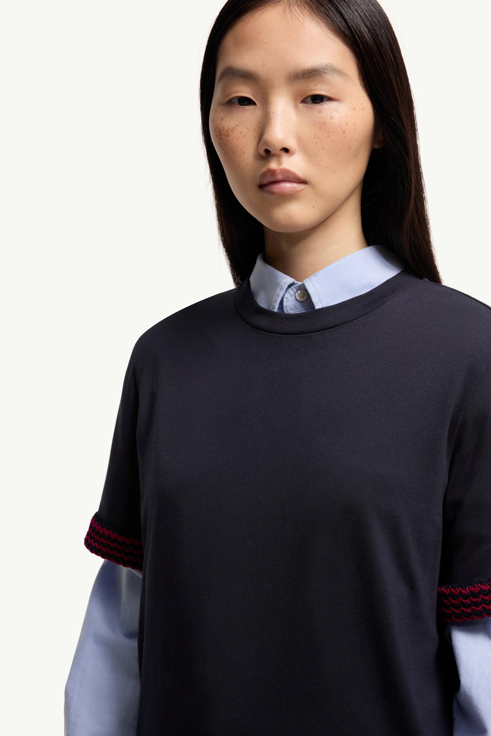 Moncler Crochet-Trimmed Cotton Logo T-Shirt Dark Blue Dark Blue