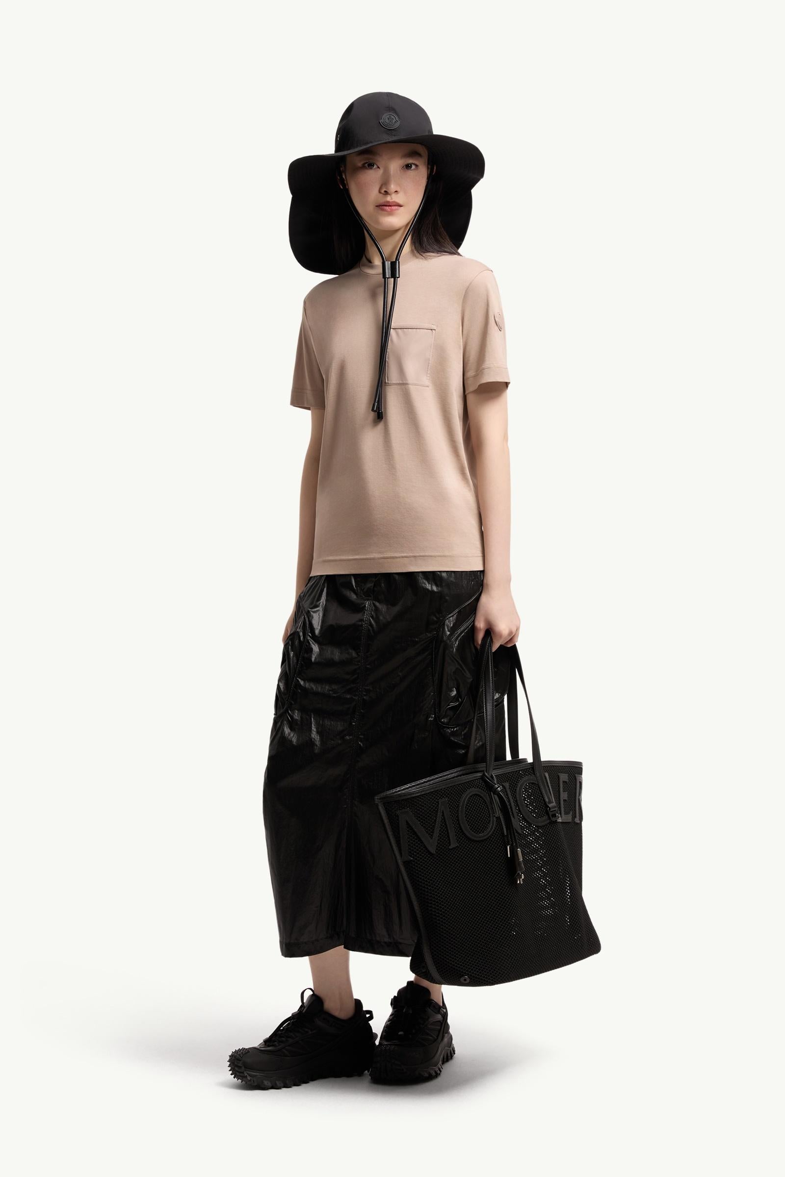 Moncler Cotton Jersey T-Shirt With Pleated Pocket Beige Beige