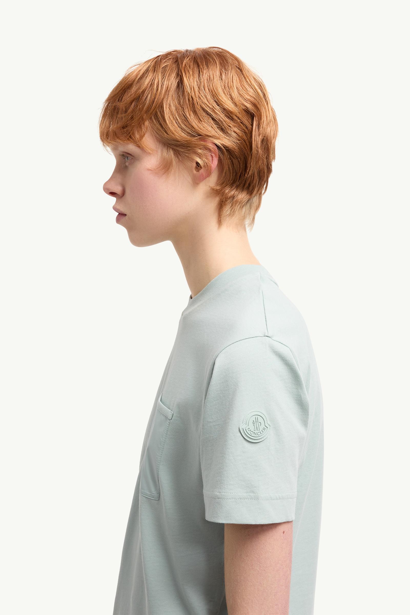 Moncler Cotton Jersey T-Shirt With Pleated Pocket Aqua Green Aqua Green