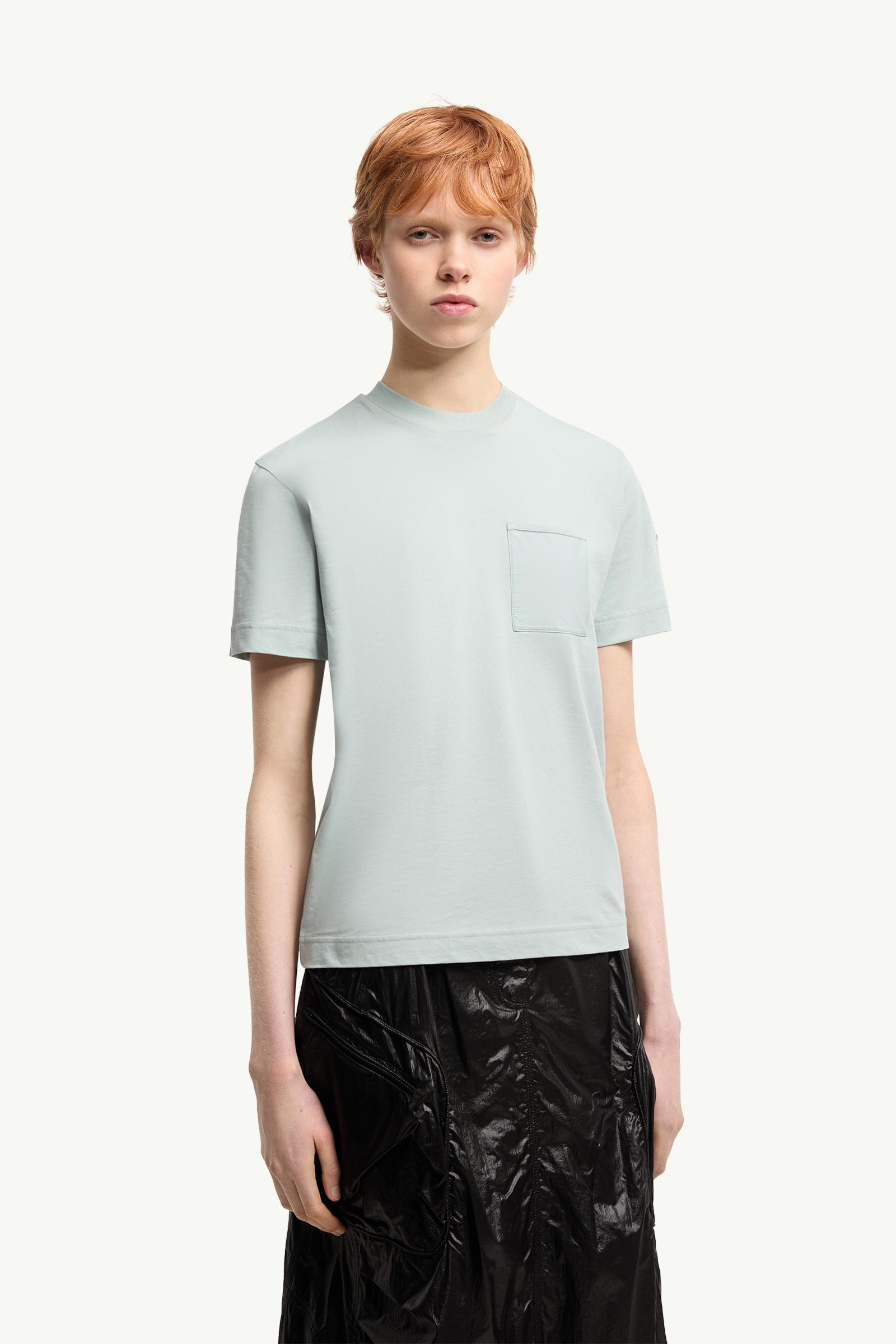 Moncler Cotton Jersey T-Shirt With Pleated Pocket Aqua Green Aqua Green