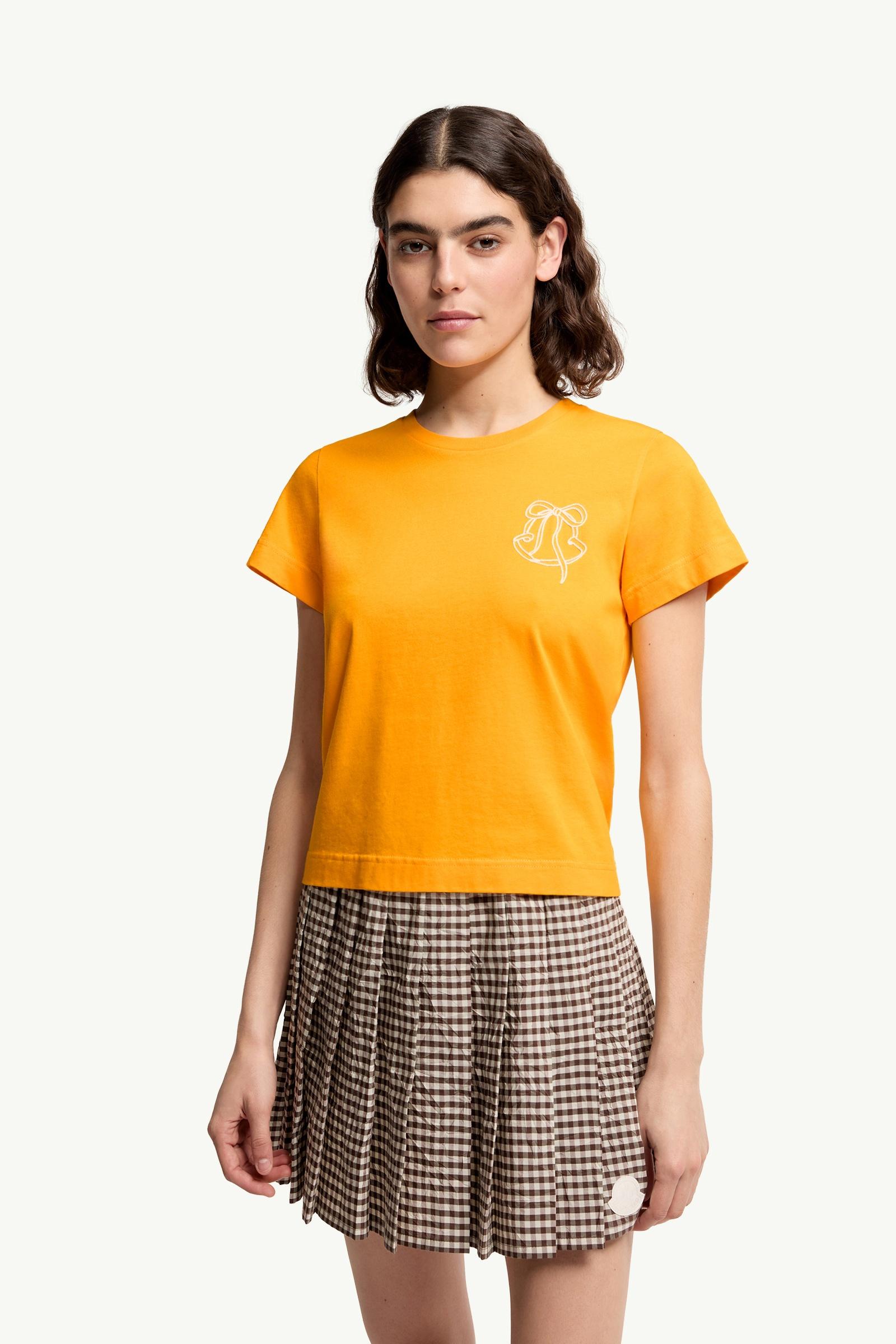 Moncler Embroidered Logo Cotton T-Shirt Yellow Yellow