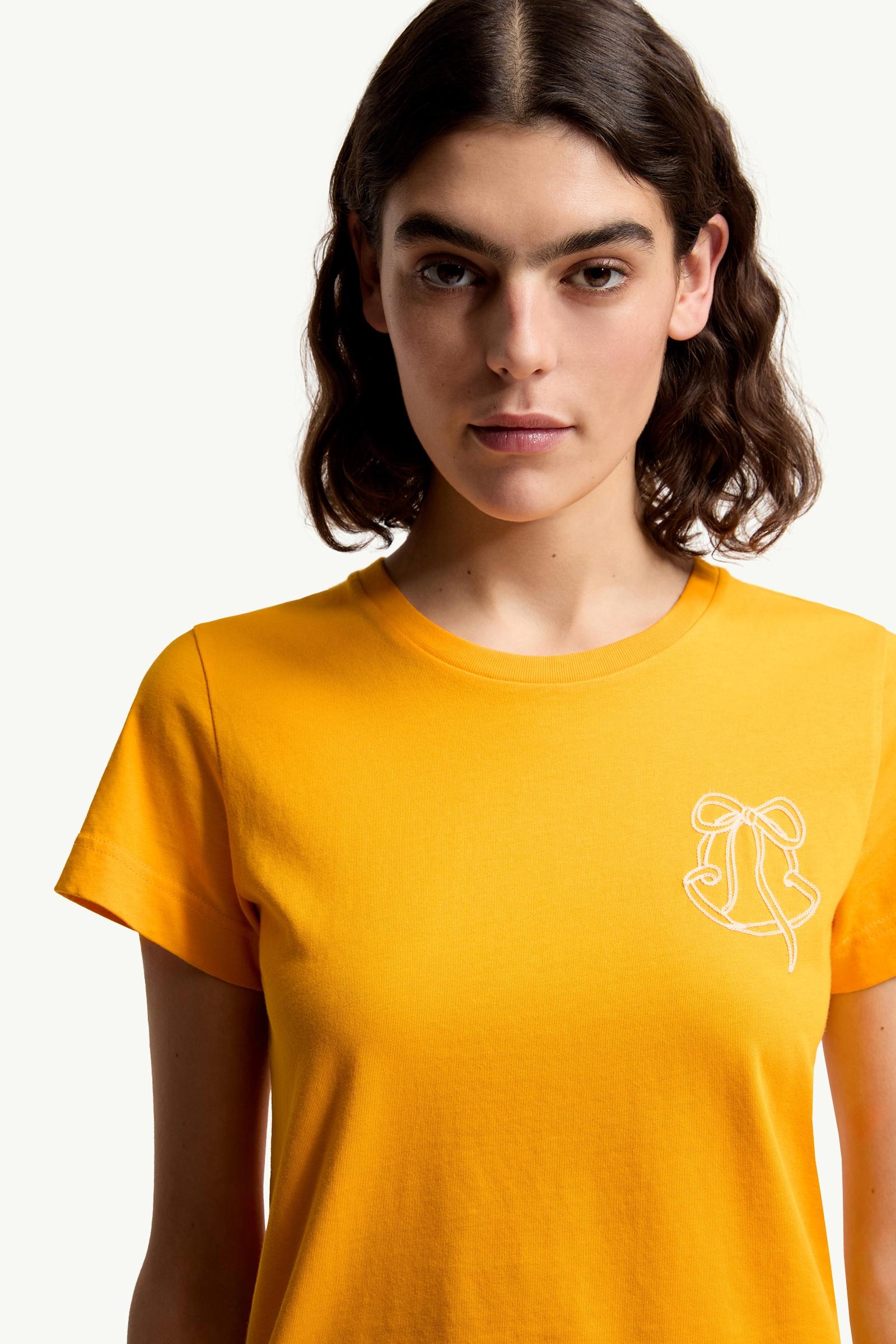 Moncler Embroidered Logo Cotton T-Shirt Yellow Yellow