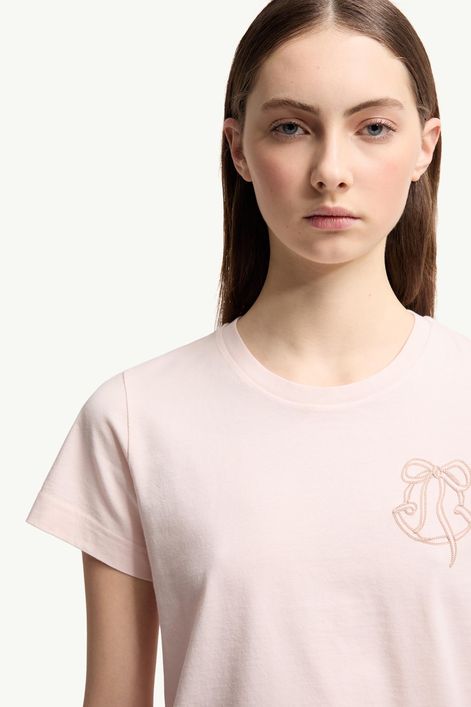 Moncler Embroidered Logo Cotton T-Shirt Light Pink Light Pink