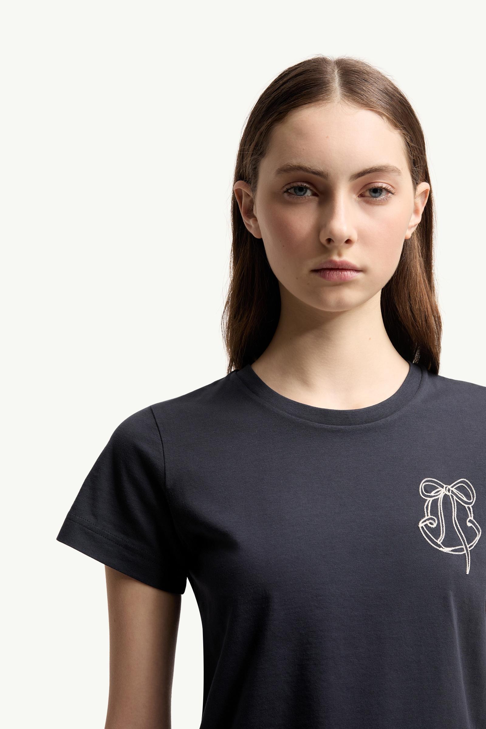 Moncler Embroidered Logo Cotton T-Shirt Night Blue Night Blue