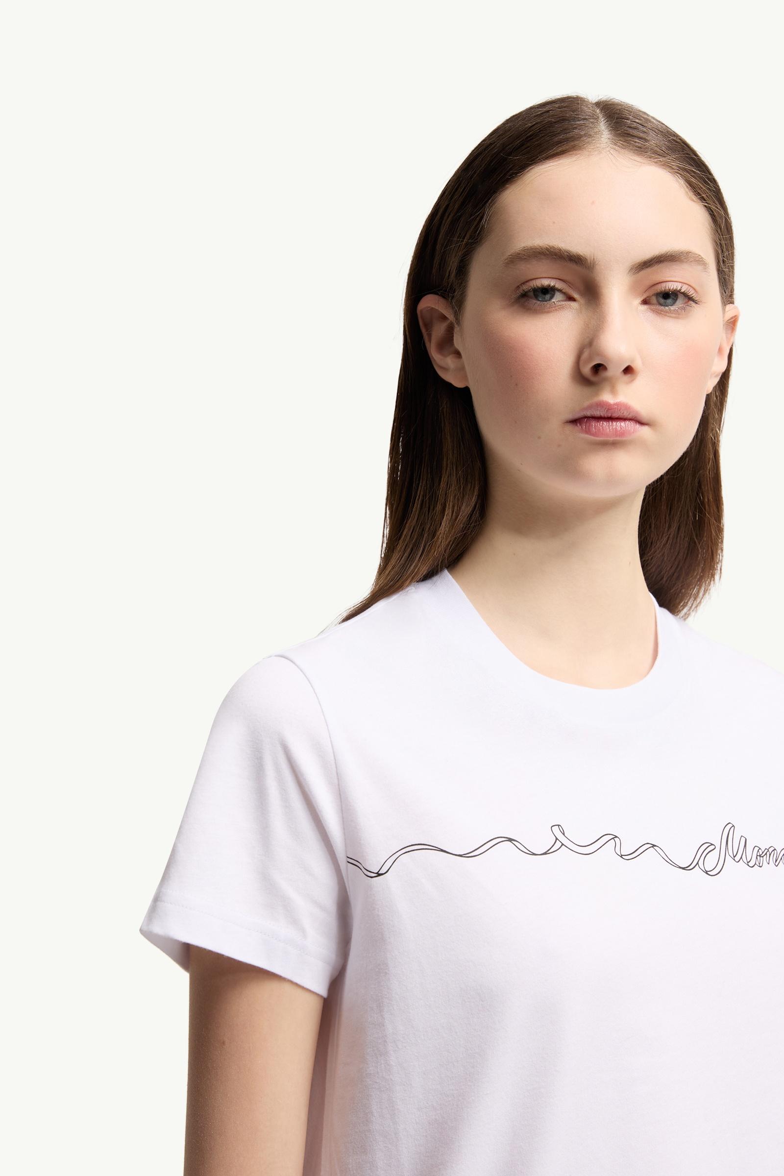 Moncler Ribbon Logo Cotton T-Shirt White White