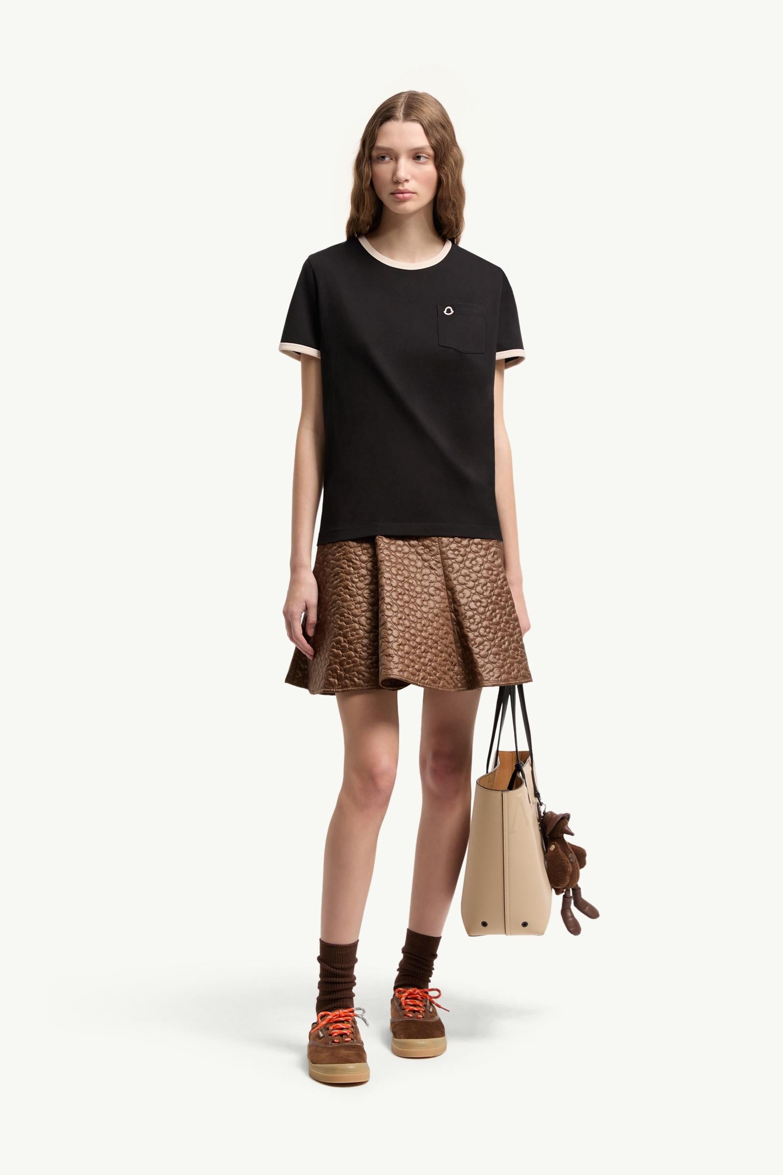 Moncler Embroidered Logo Cotton T-Shirt Black Black