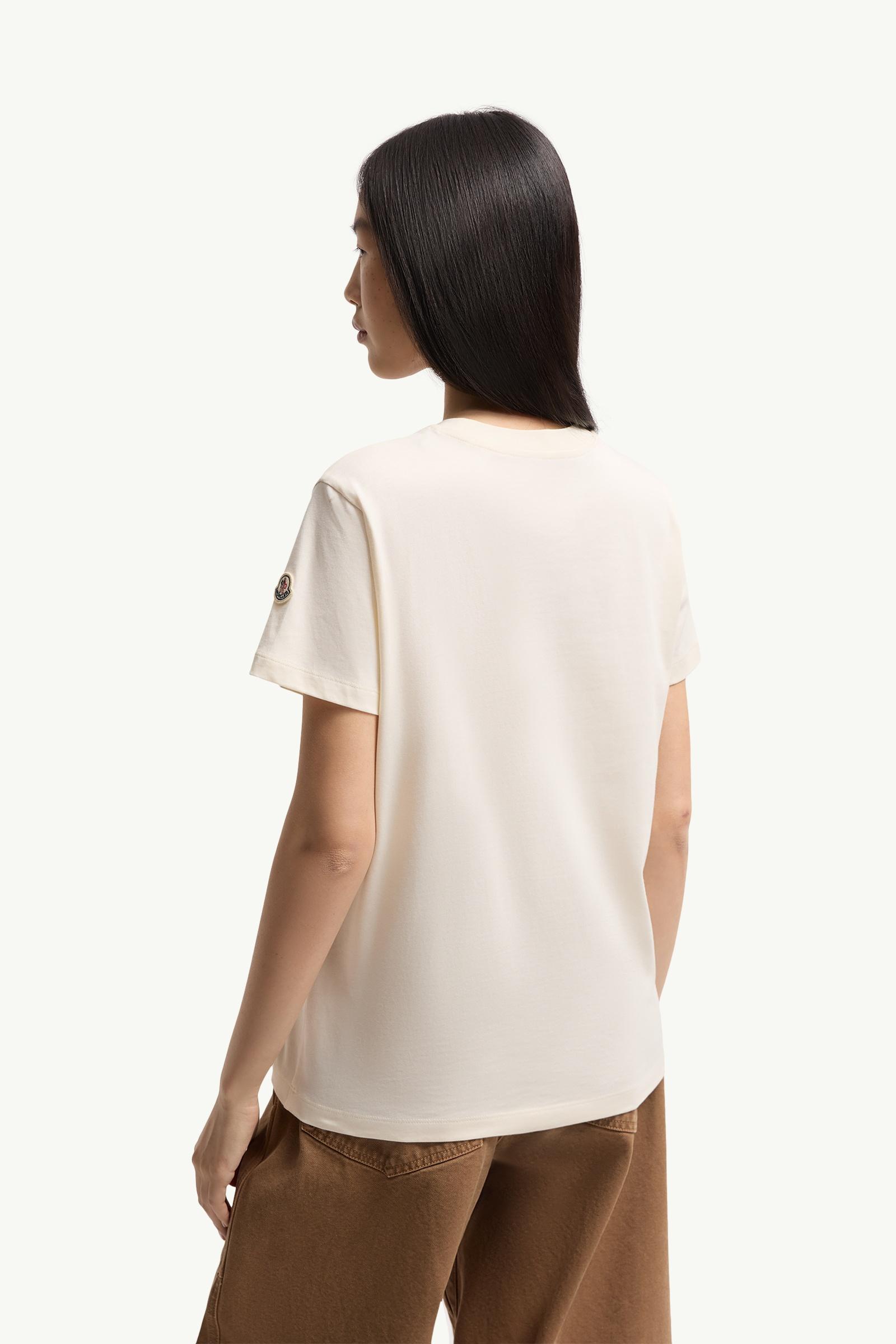 Moncler Embroidered Tonal Logo Cotton T-Shirt White Ivory White Ivory