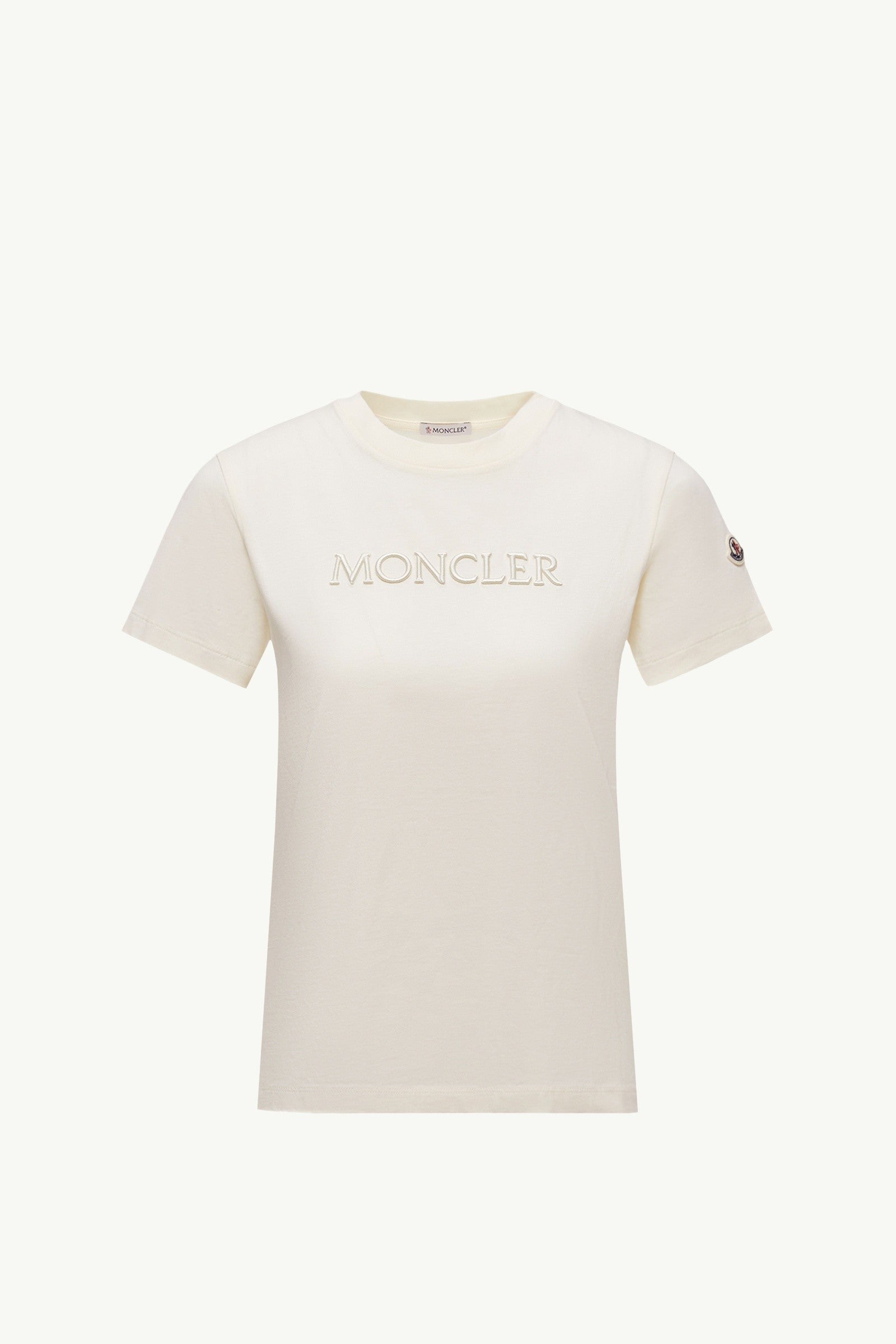 Moncler Embroidered Tonal Logo Cotton T-Shirt White Ivory White Ivory