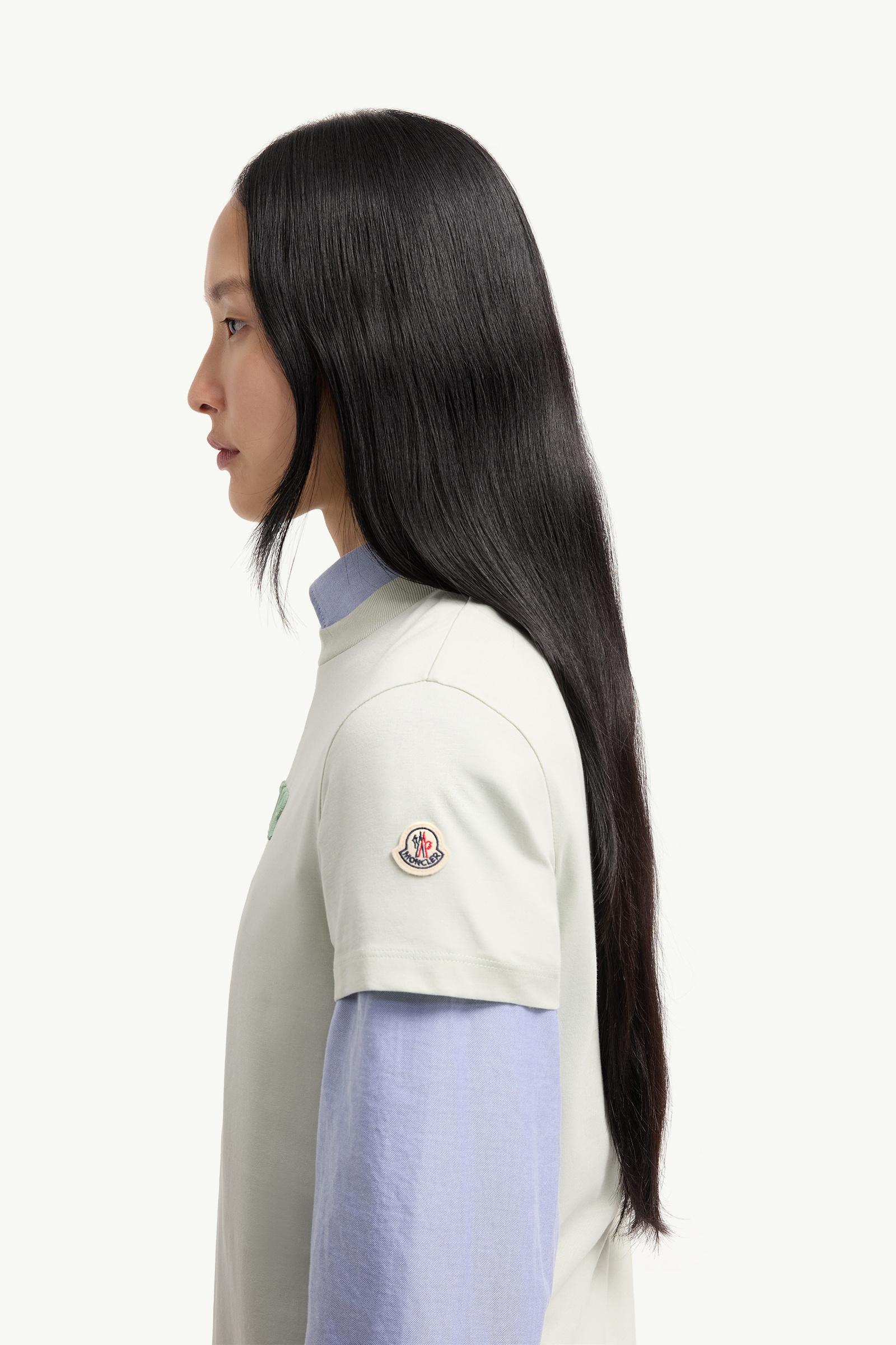 Moncler Embroidered Tonal Logo Cotton T-Shirt Light Green Light Green