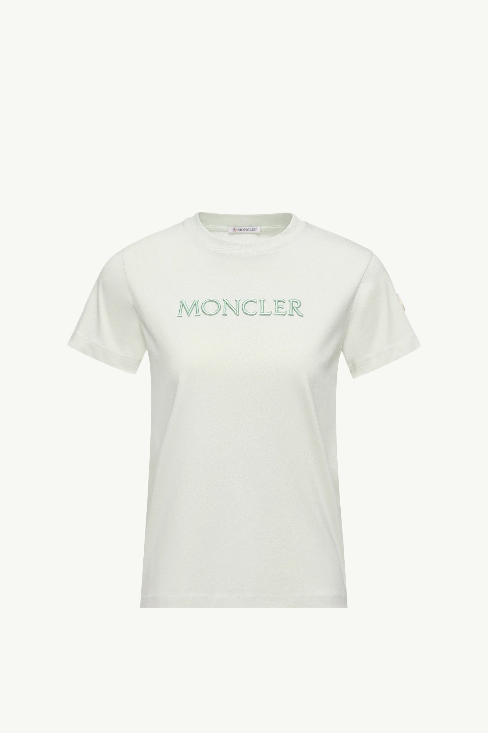 Moncler Embroidered Tonal Logo Cotton T-Shirt Light Green Light Green