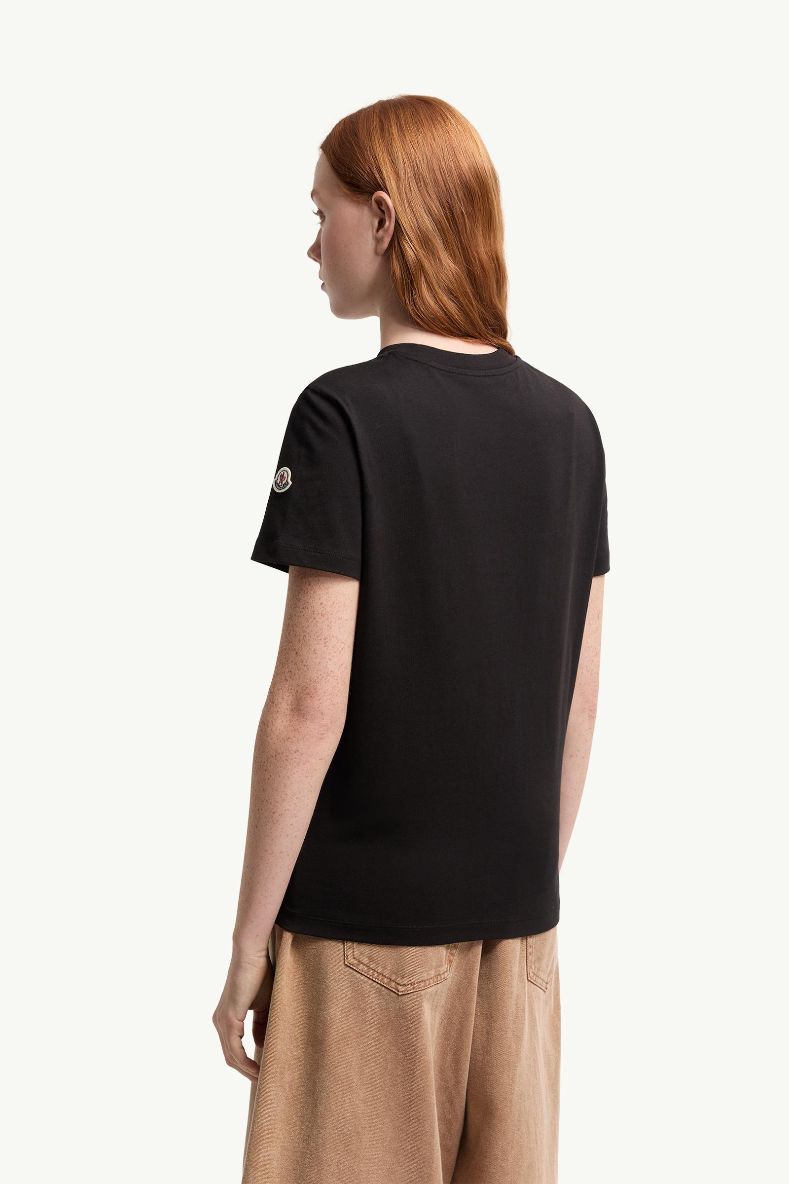 Moncler Embroidered Tonal Logo Cotton T-Shirt Black Black