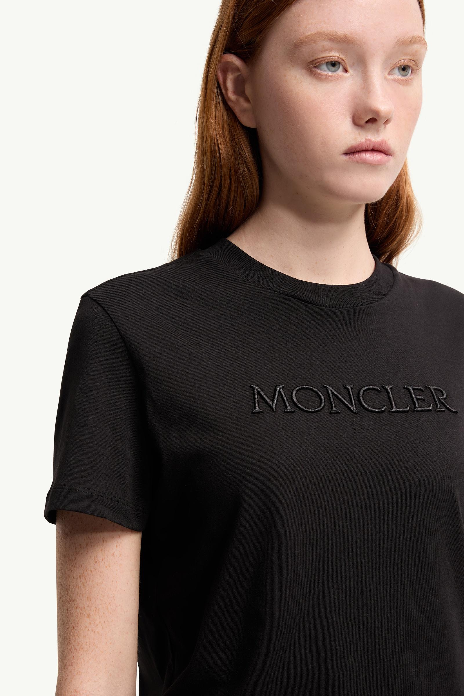 Moncler Embroidered Tonal Logo Cotton T-Shirt Black Black