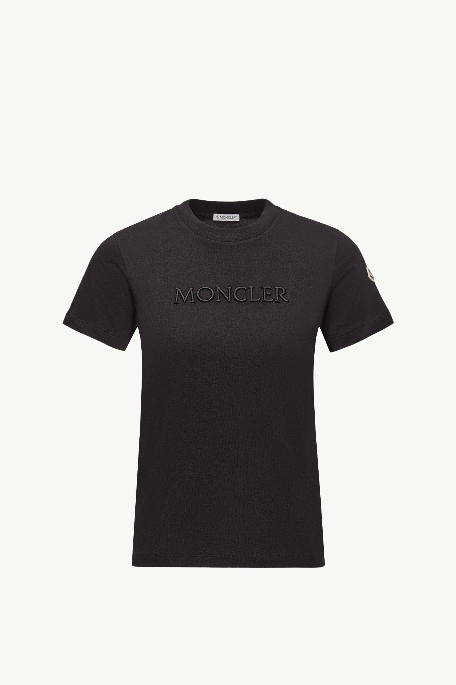 Moncler Embroidered Tonal Logo Cotton T-Shirt Black Black