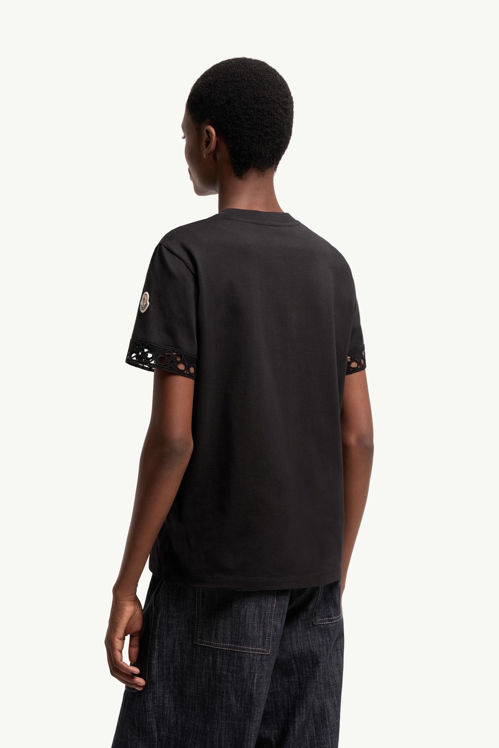 Moncler Macramé-Trimmed Cotton T-Shirt Black Black