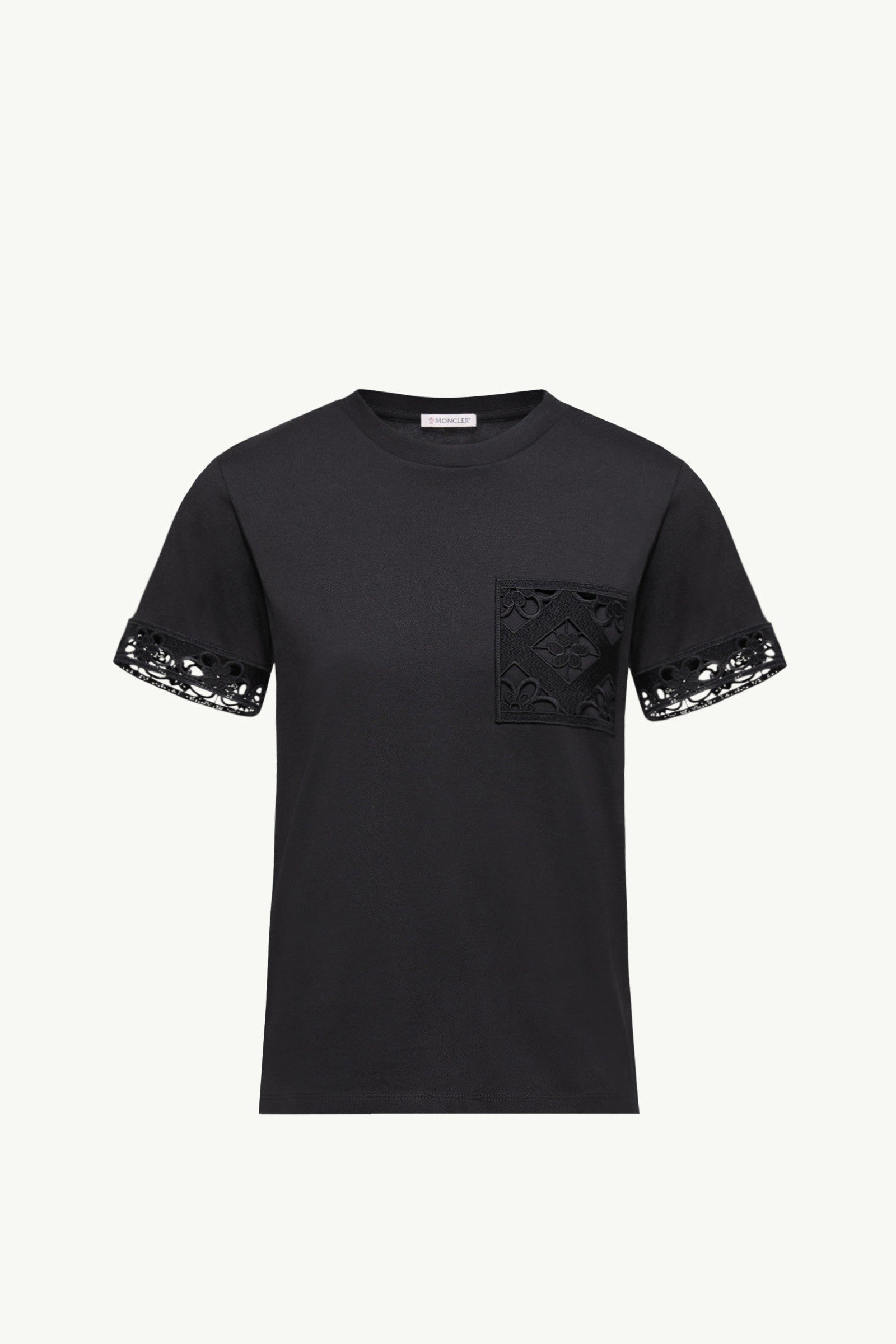 Moncler Macramé-Trimmed Cotton T-Shirt Black Black