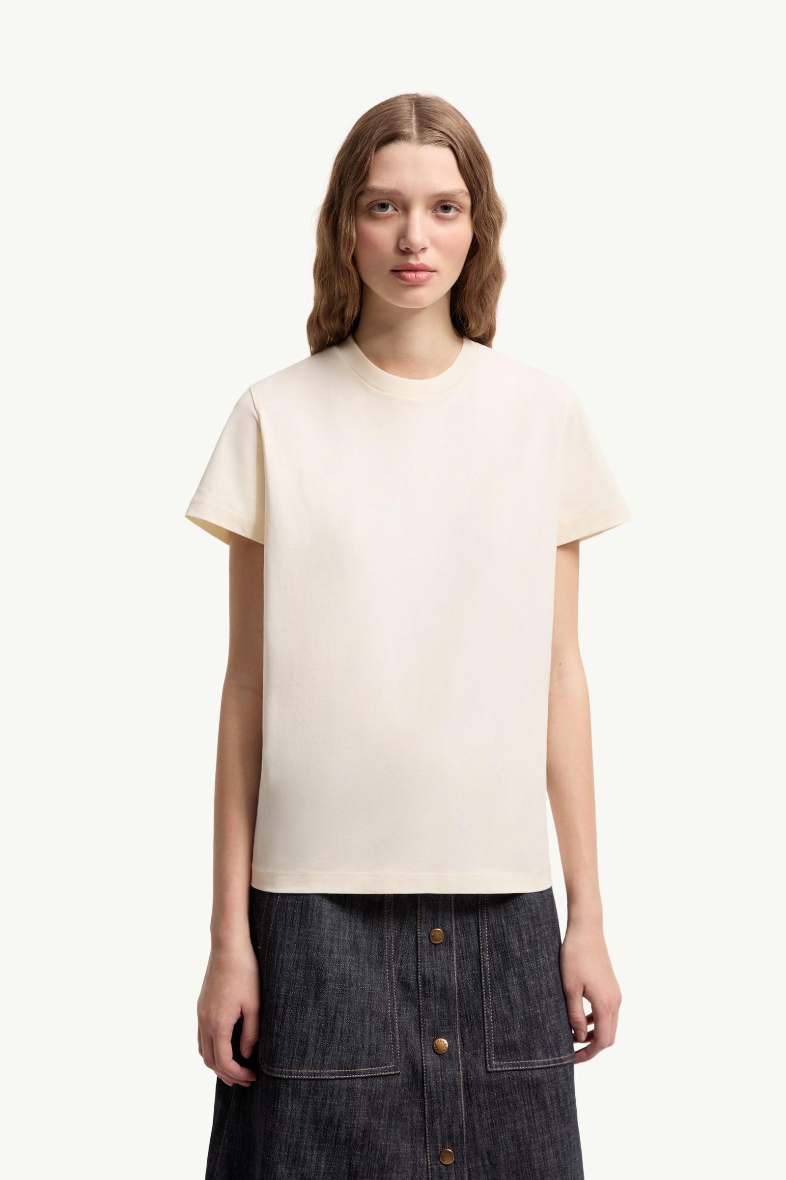 Moncler Embroidered Logo Cotton T-Shirt White White