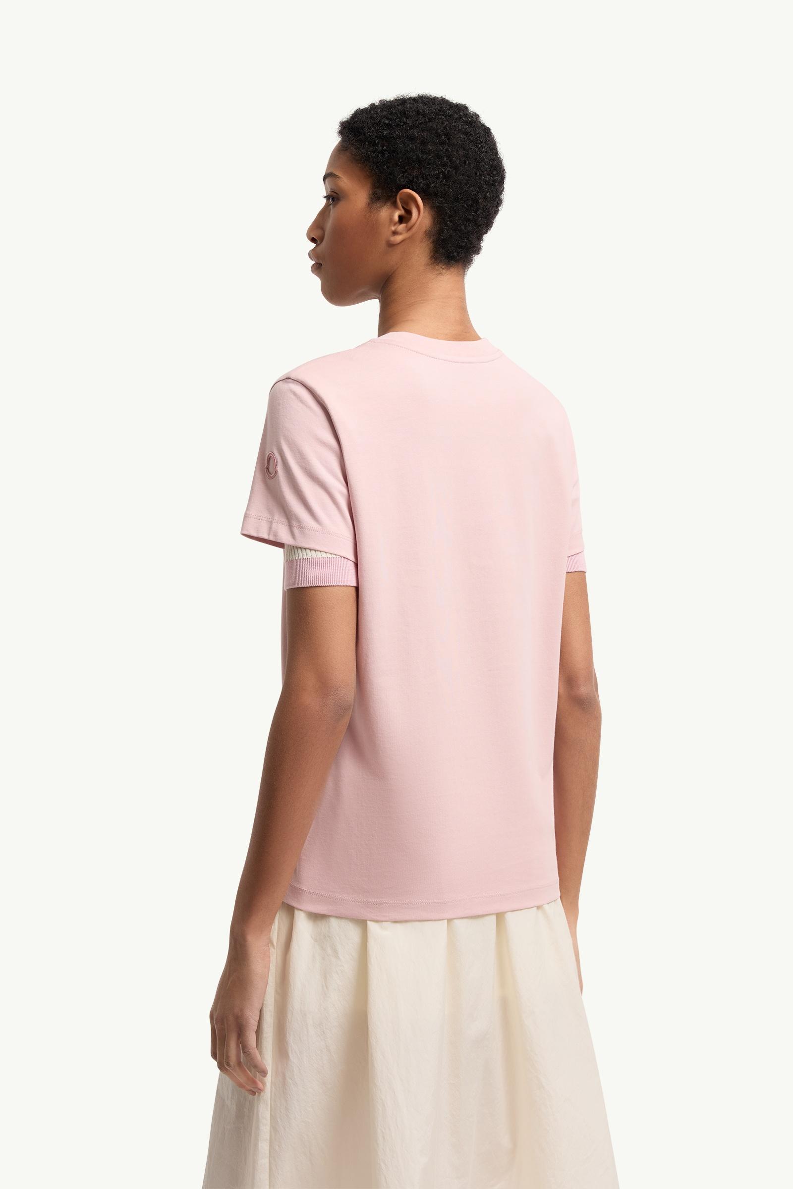 Moncler Embroidered Logo Cotton T-Shirt Pink Pink