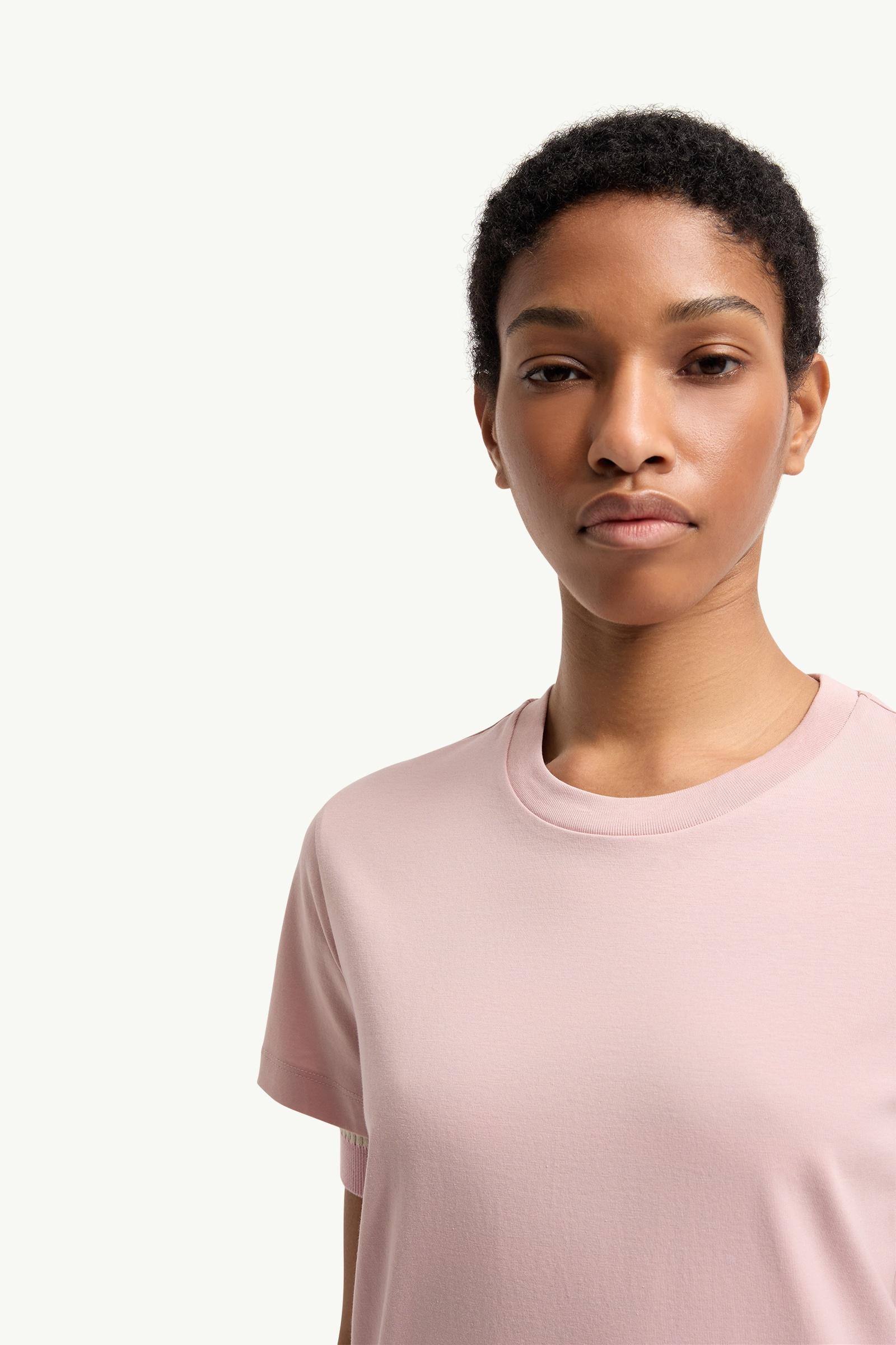 Moncler Embroidered Logo Cotton T-Shirt Pink Pink