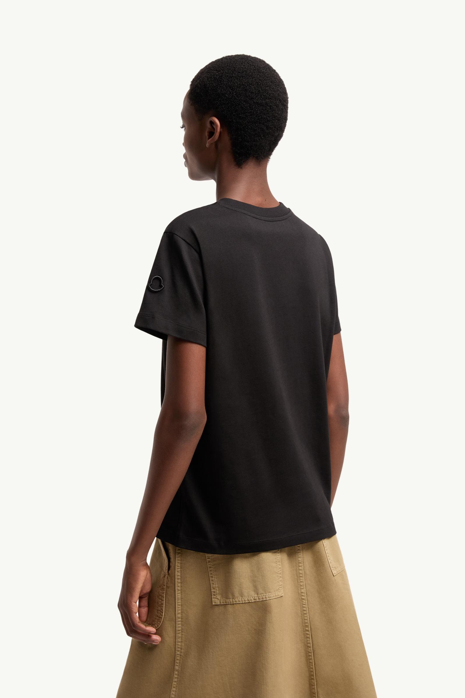 Moncler Embroidered Logo Cotton T-Shirt Black Black
