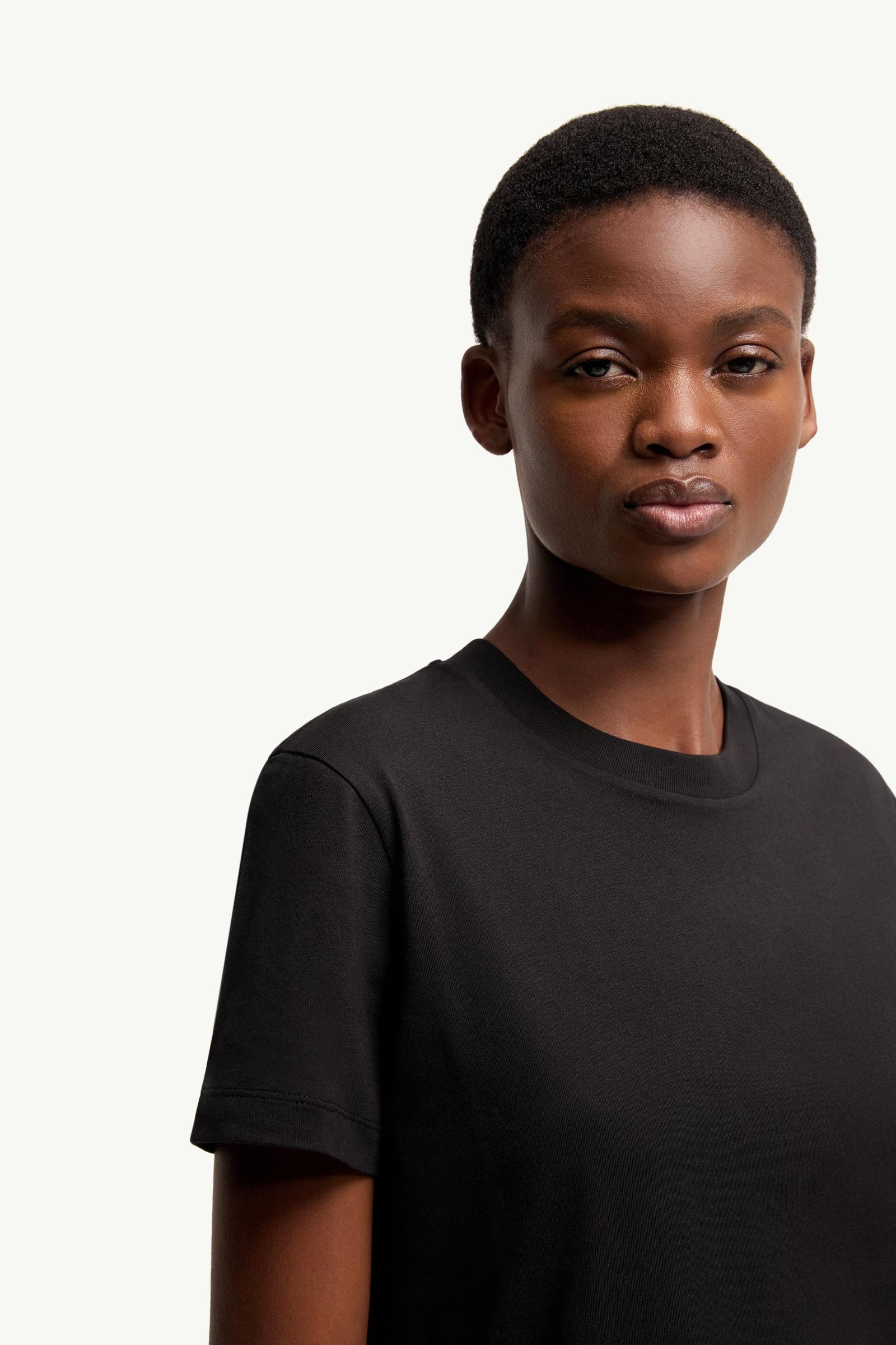 Moncler Embroidered Logo Cotton T-Shirt Black Black