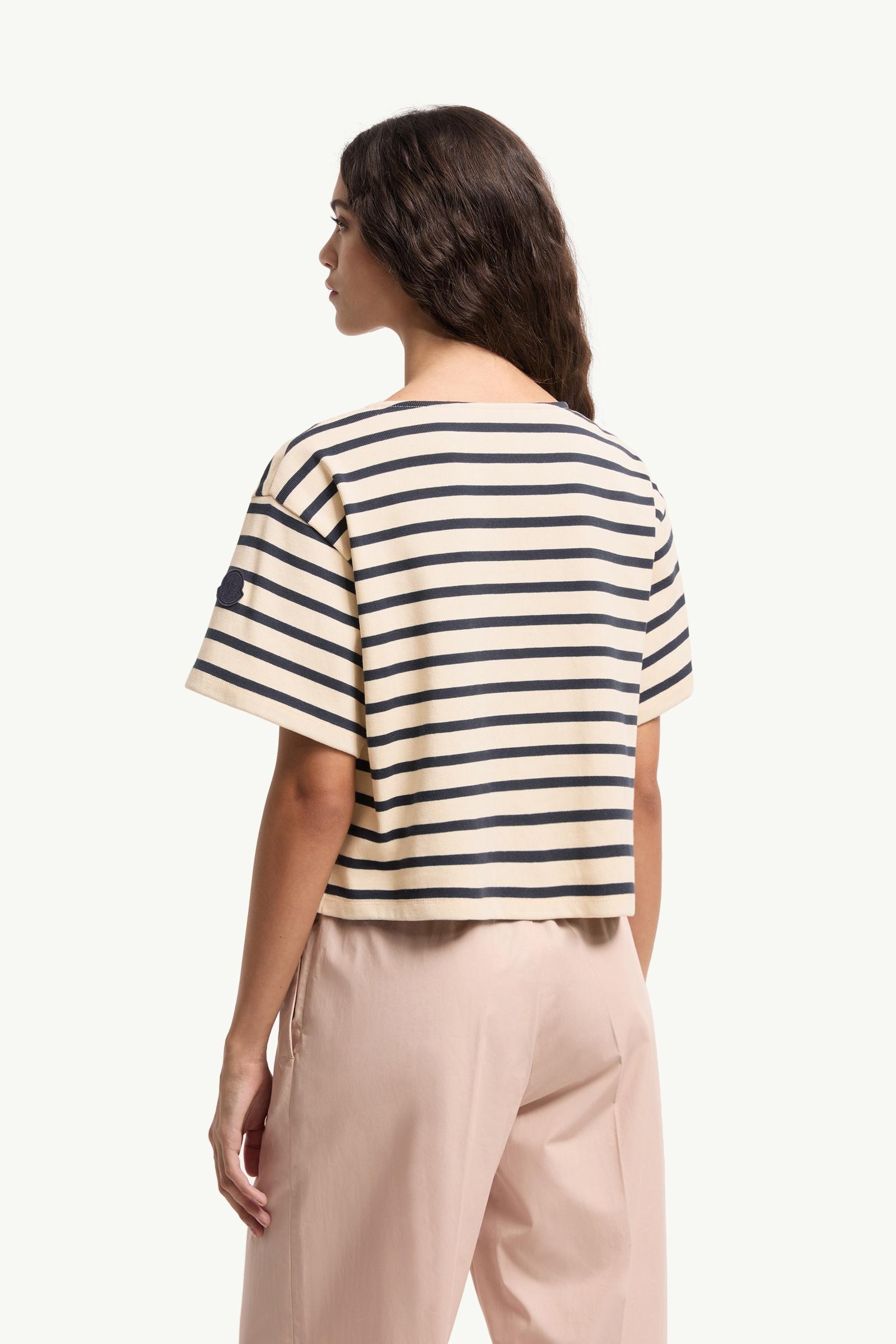 Moncler Macramé-Trimmed Striped Cotton T-Shirt White & Blue White & Blue