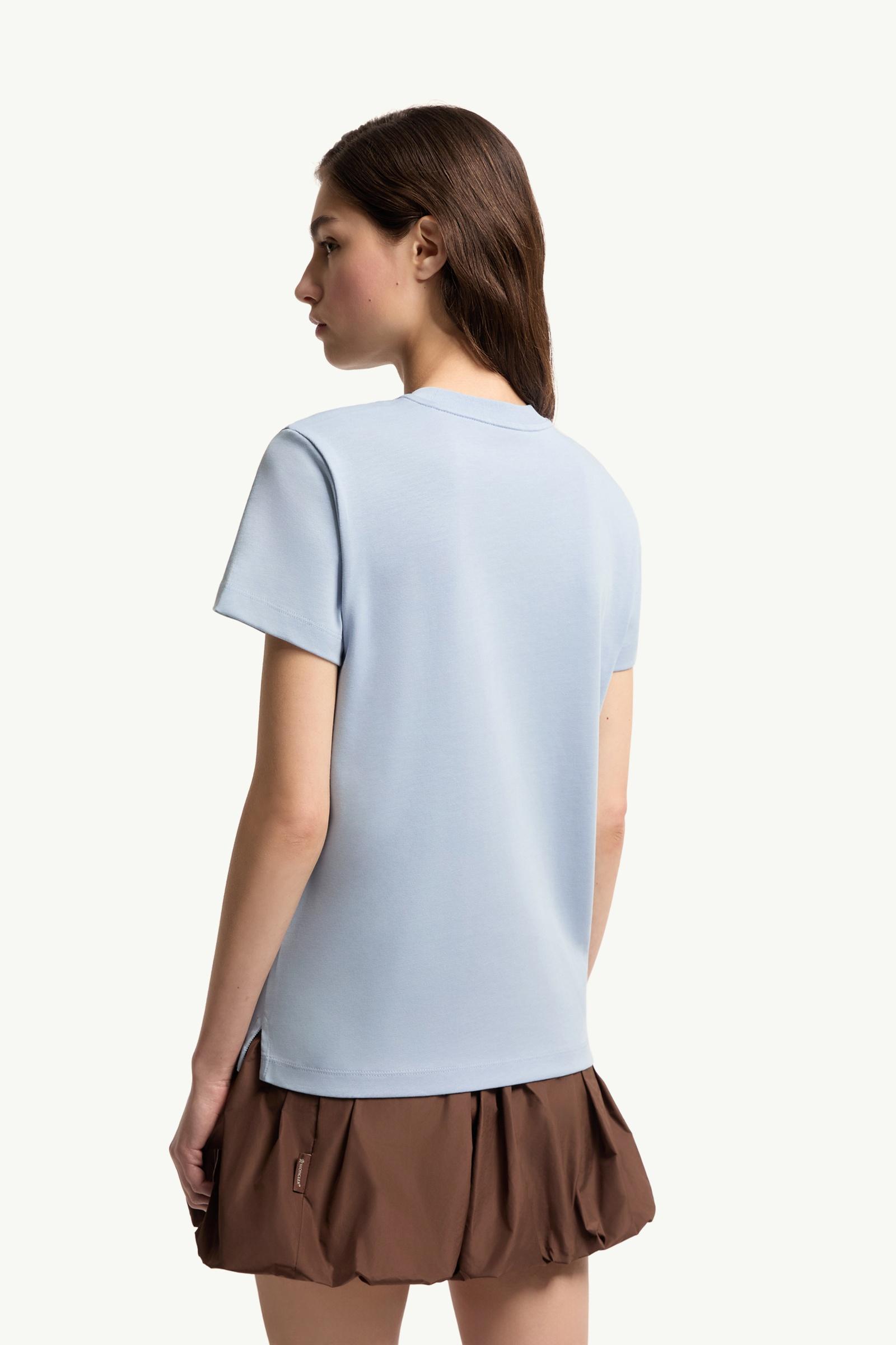Moncler Logo Embroidery Cotton T-Shirt Light Blue Light Blue