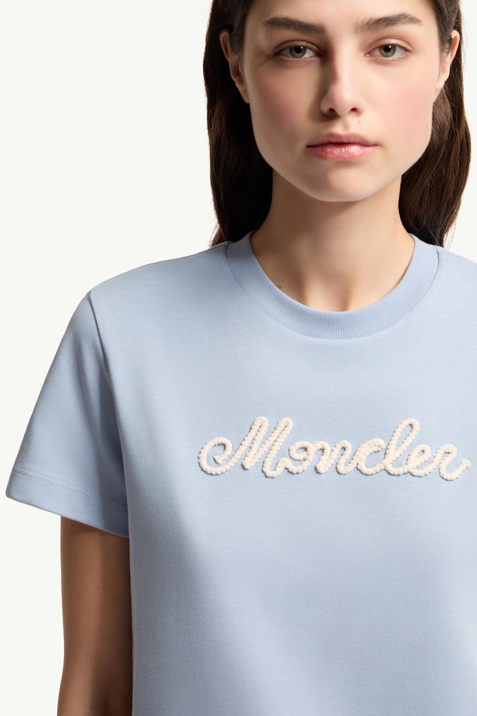 Moncler Logo Embroidery Cotton T-Shirt Light Blue Light Blue