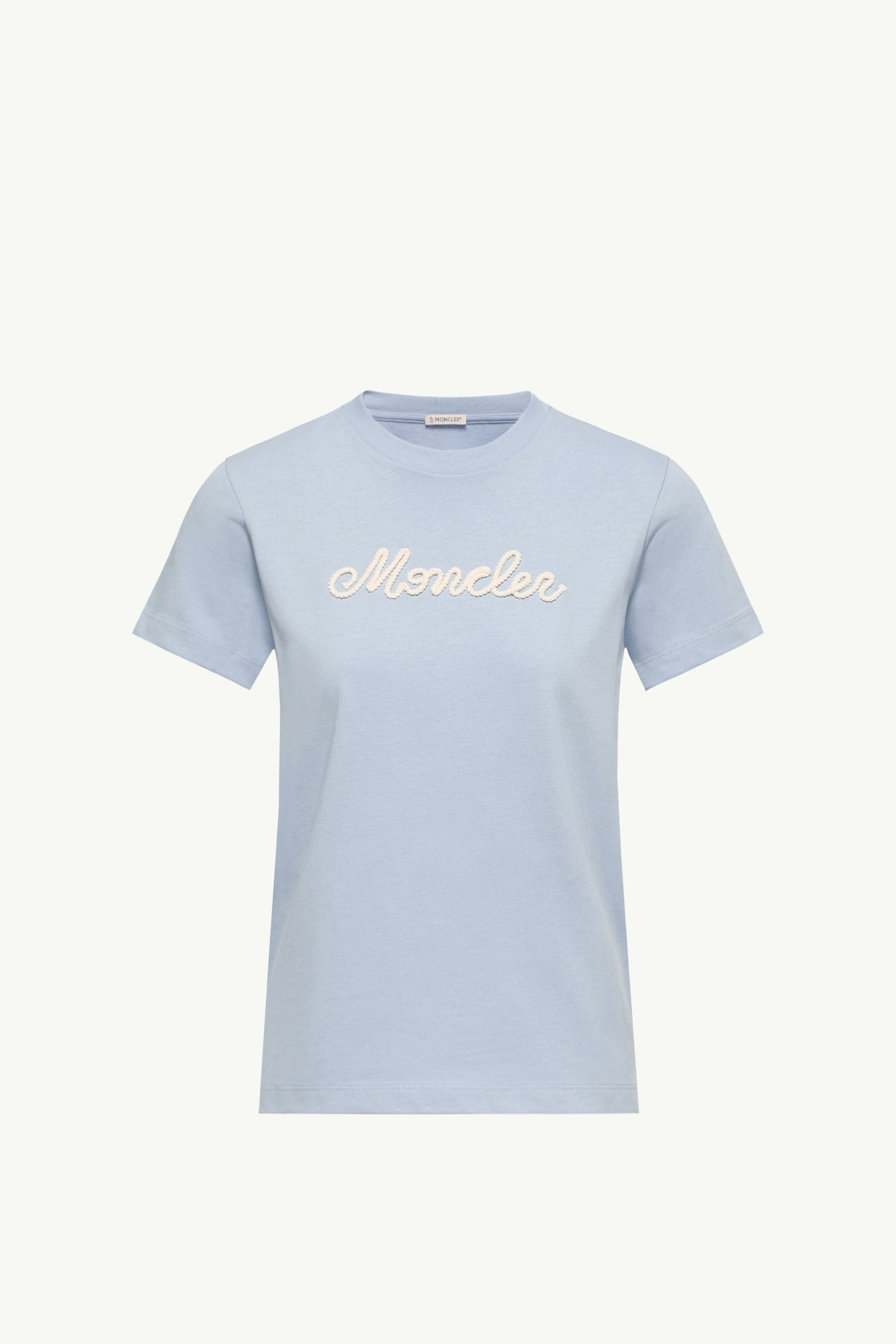 Moncler Logo Embroidery Cotton T-Shirt Light Blue Light Blue