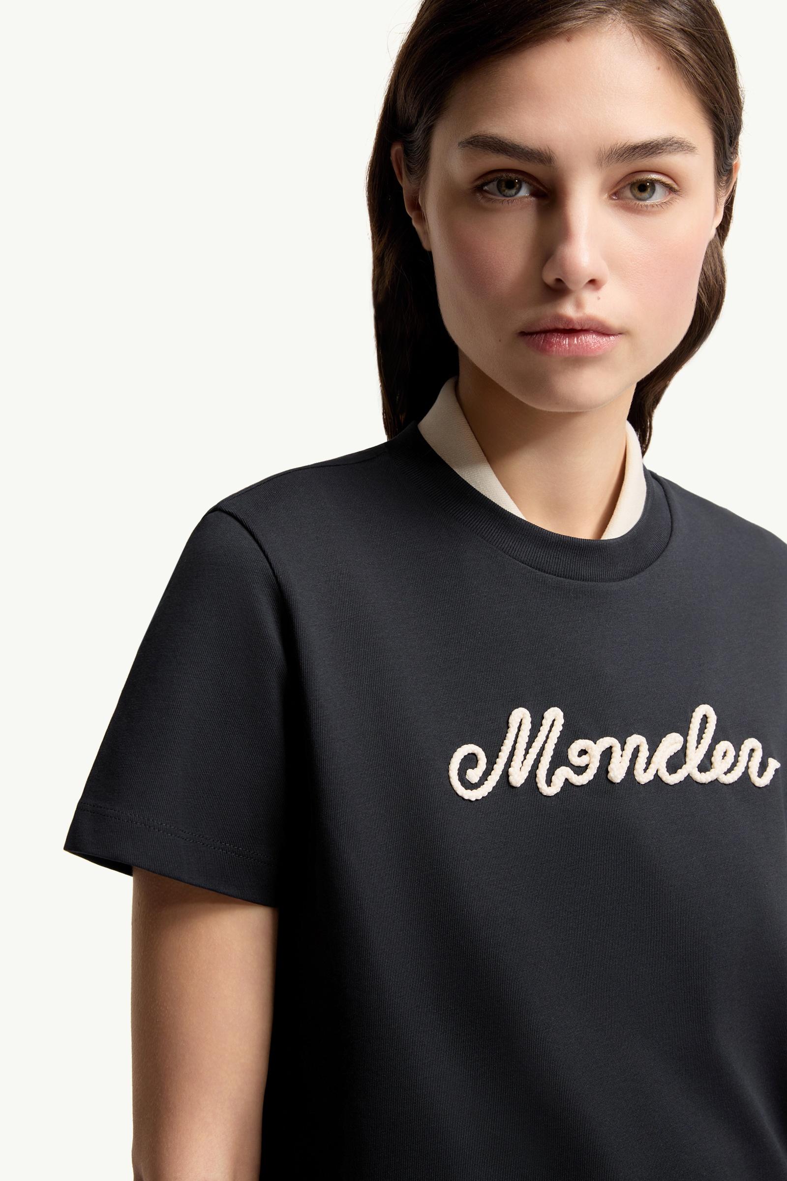 Moncler Logo Embroidery Cotton T-Shirt Navy Blue Navy Blue