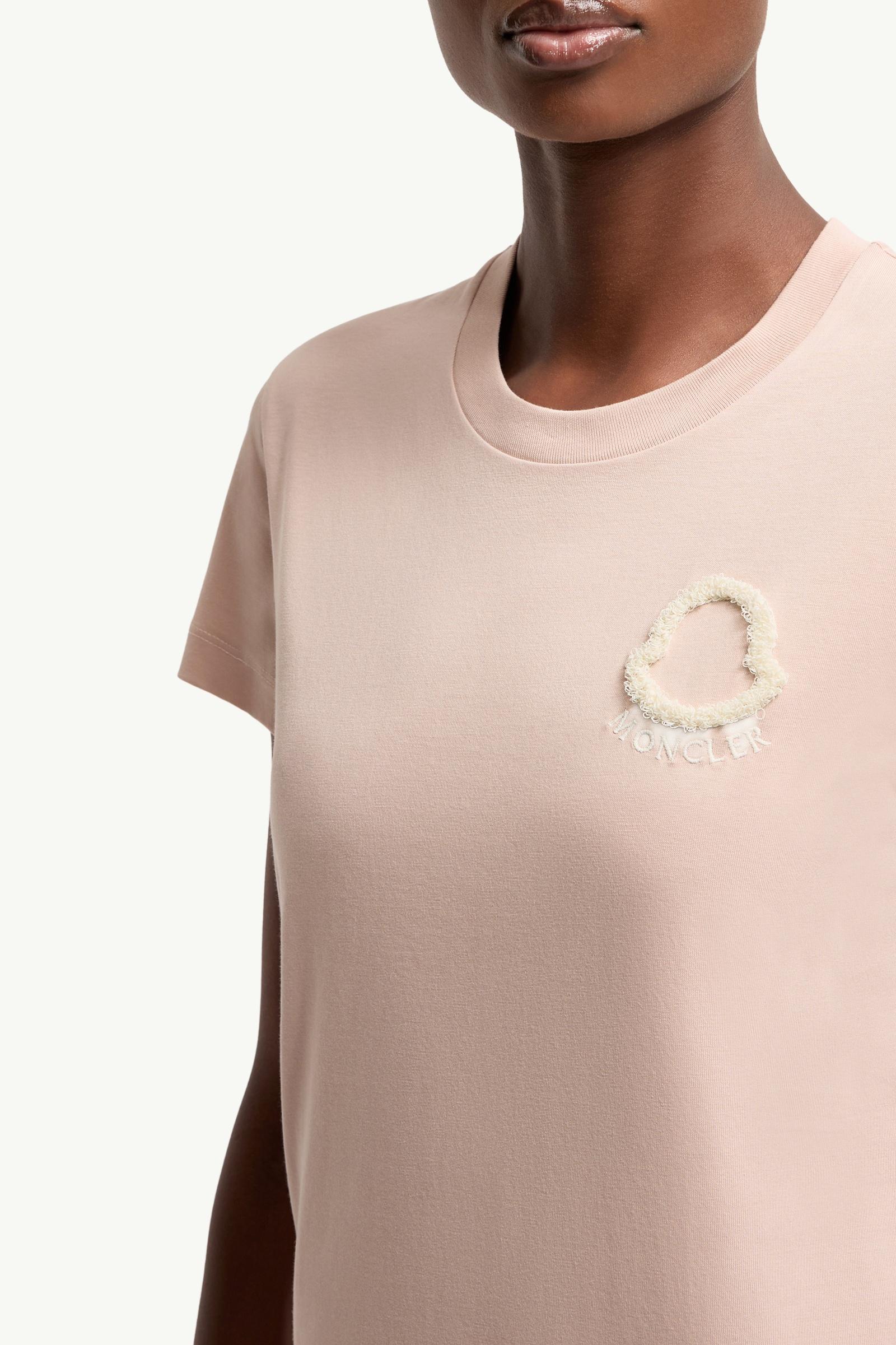 Moncler Embroidered Logo Cotton T-Shirt Pink Pink