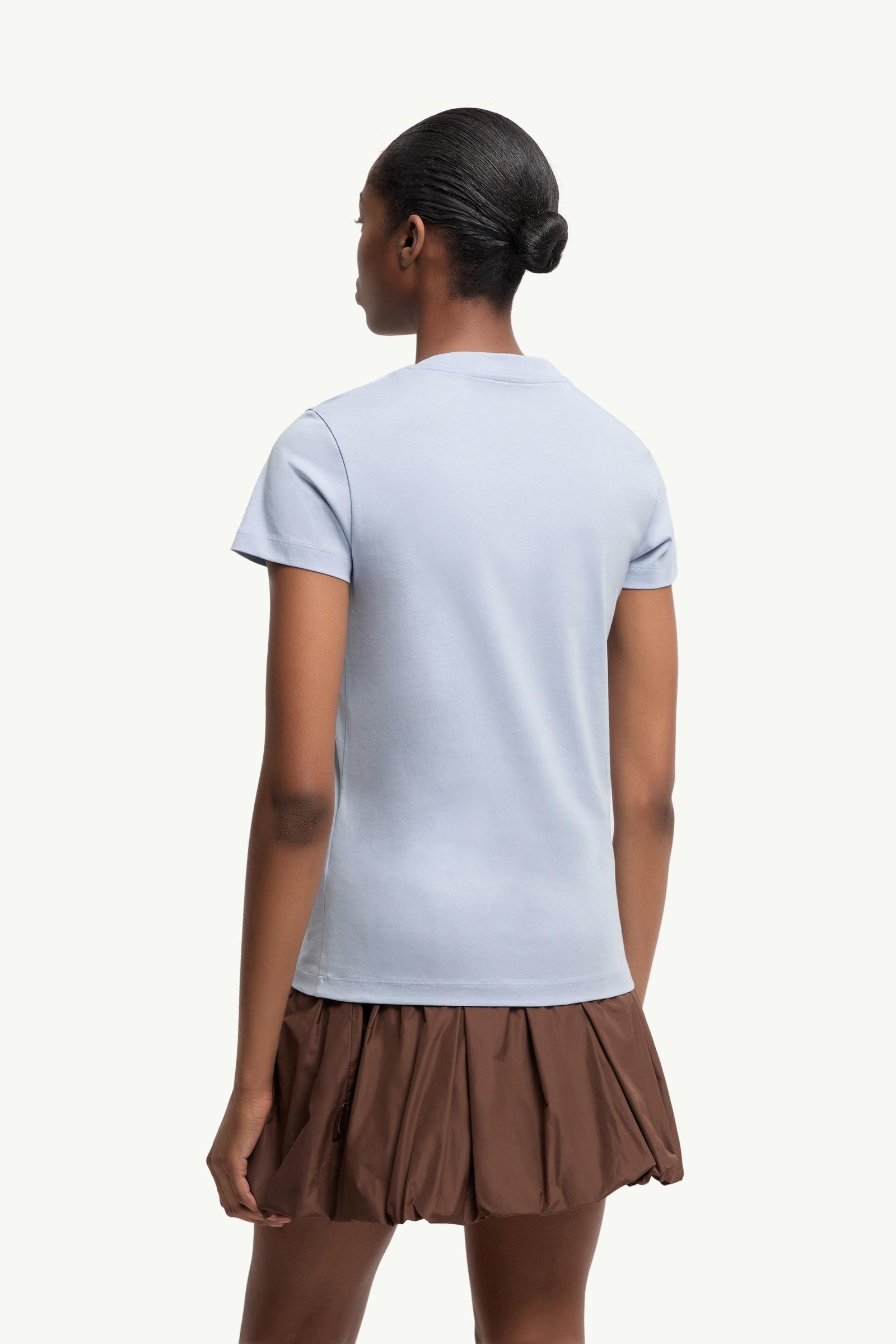 Moncler Embroidered Logo Cotton T-Shirt Light Blue Light Blue