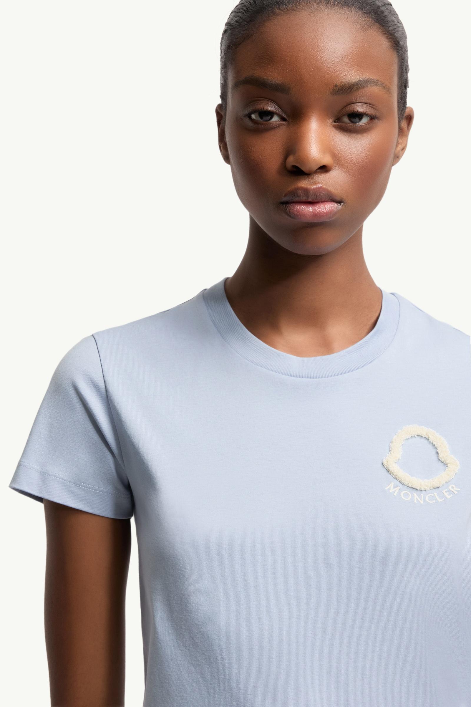 Moncler Embroidered Logo Cotton T-Shirt Light Blue Light Blue