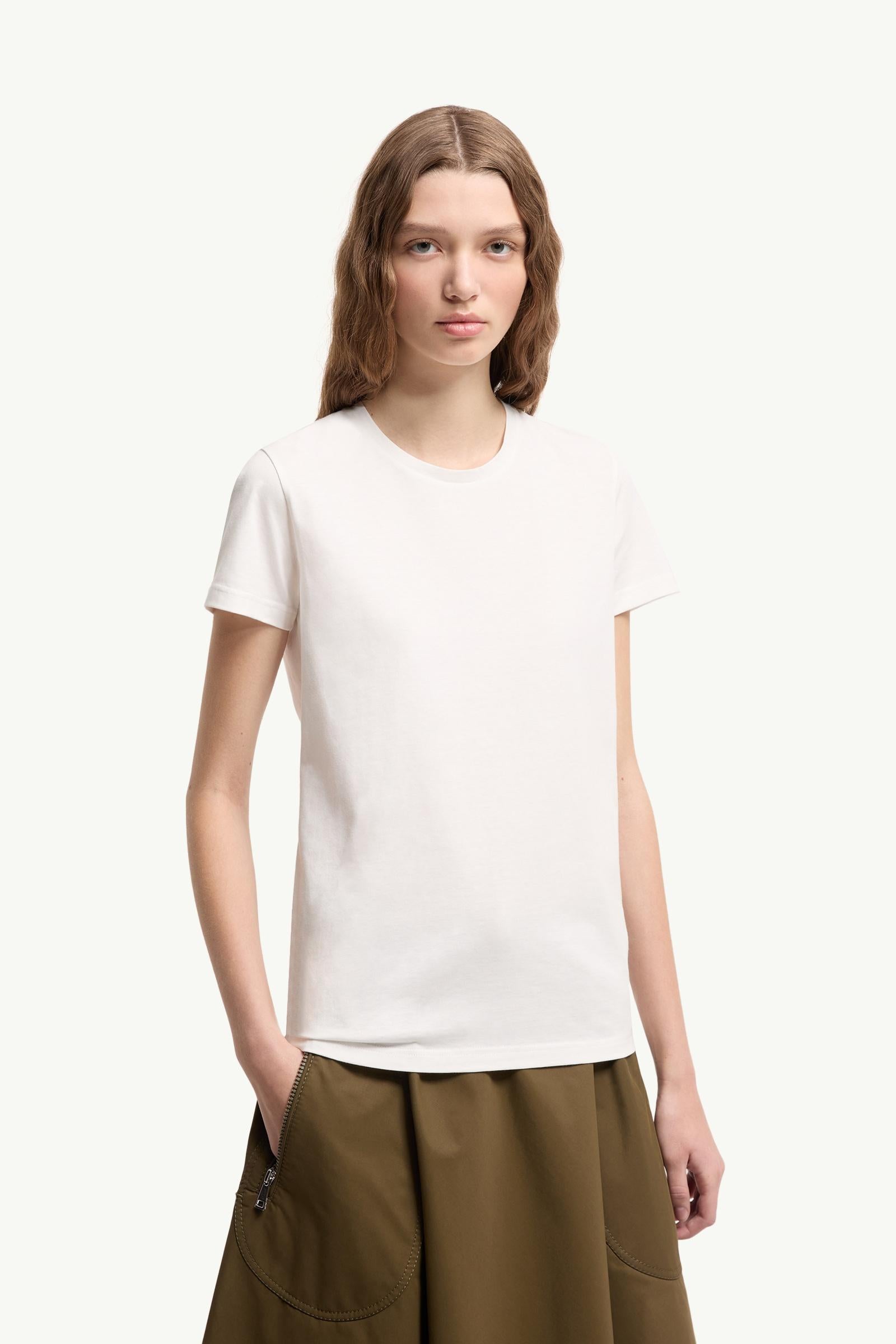 Moncler Logo Patch Cotton Jersey T-Shirt Off White Off White