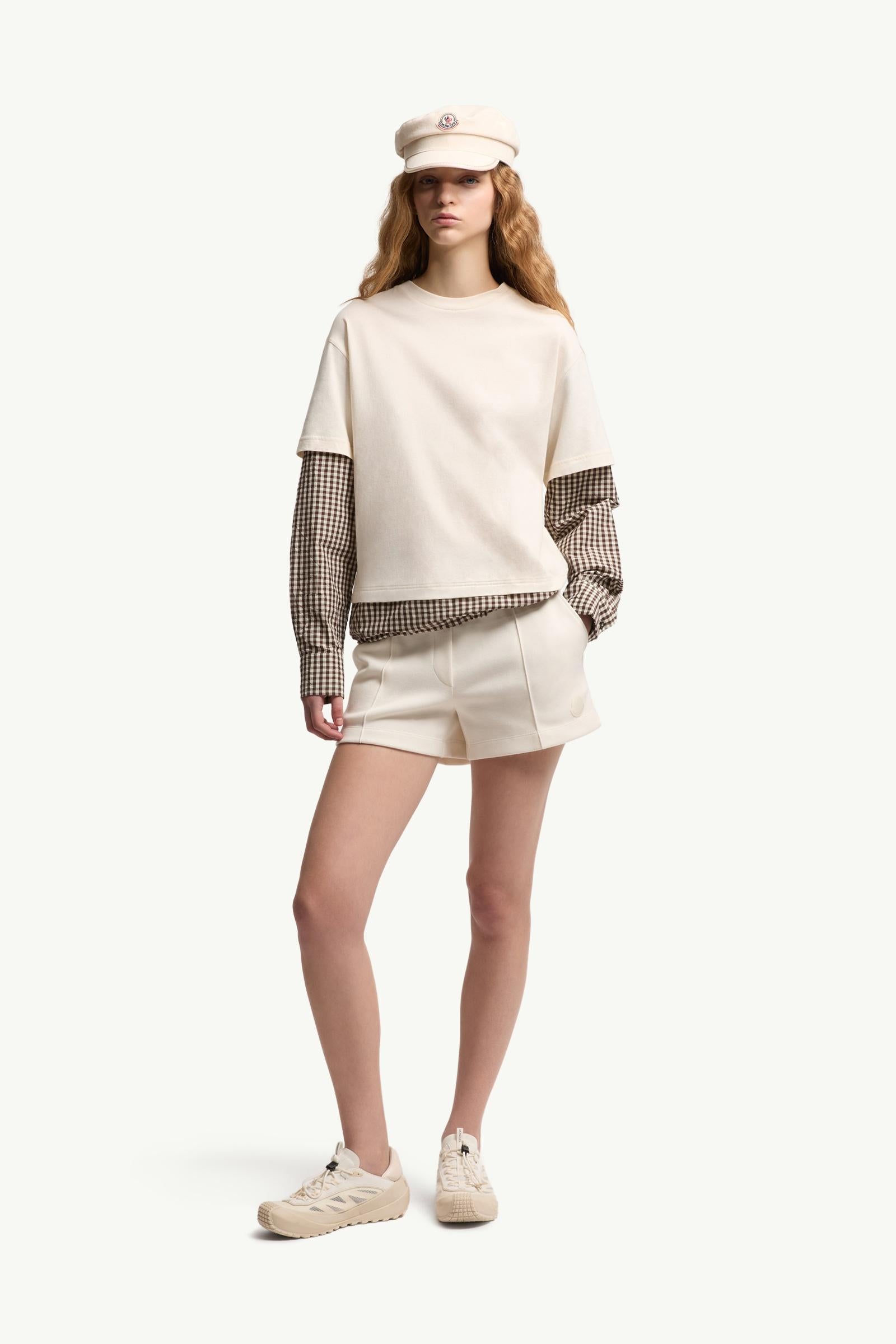 Moncler Layered-Effect Vichy Cotton Blend T-Shirt Light Beige Light Beige
