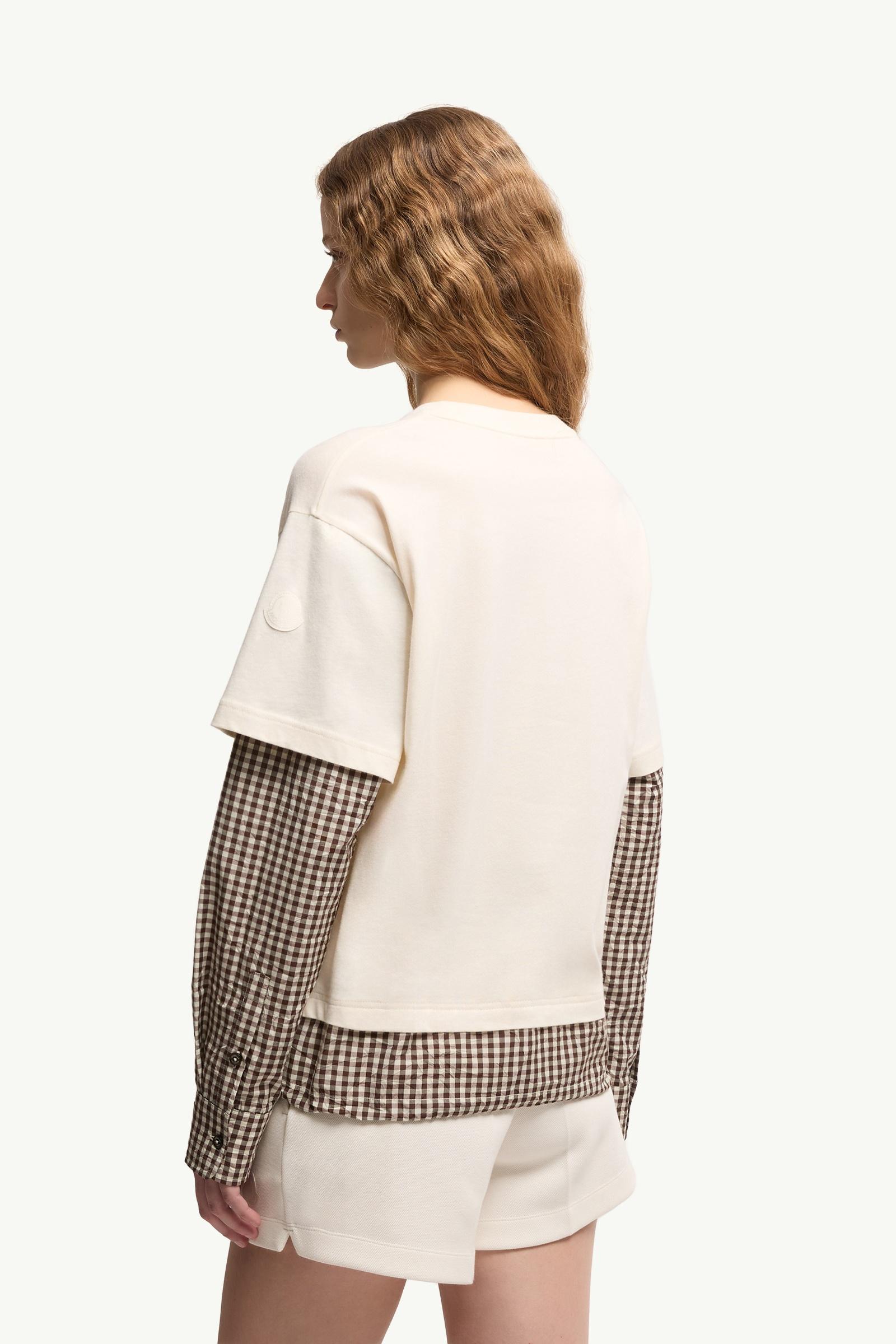 Moncler Layered-Effect Vichy Cotton Blend T-Shirt Light Beige Light Beige