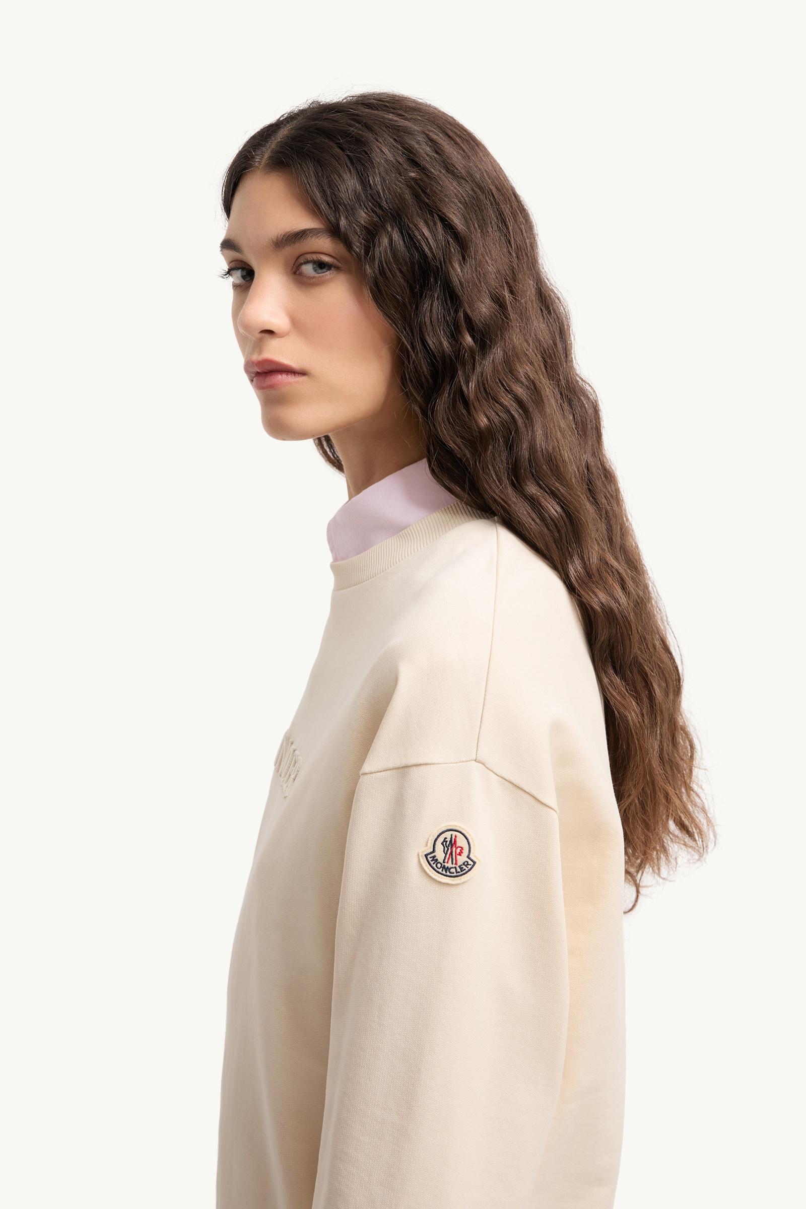 Moncler Embroidered Logo Cotton Sweatshirt White Ivory White Ivory