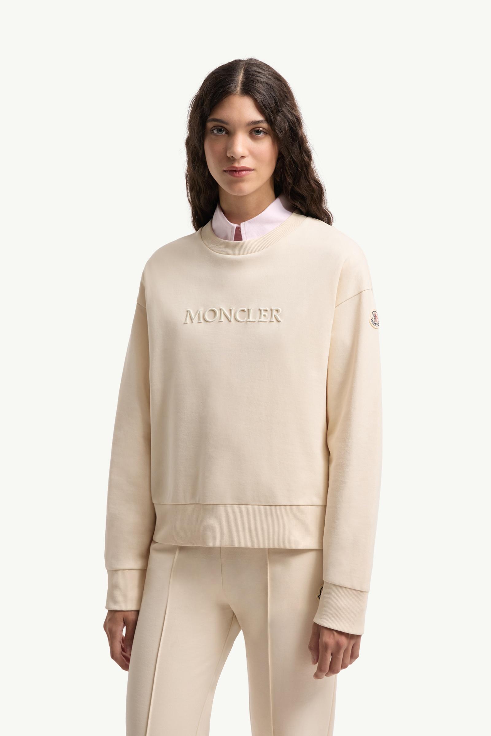 Moncler Embroidered Logo Cotton Sweatshirt White Ivory White Ivory
