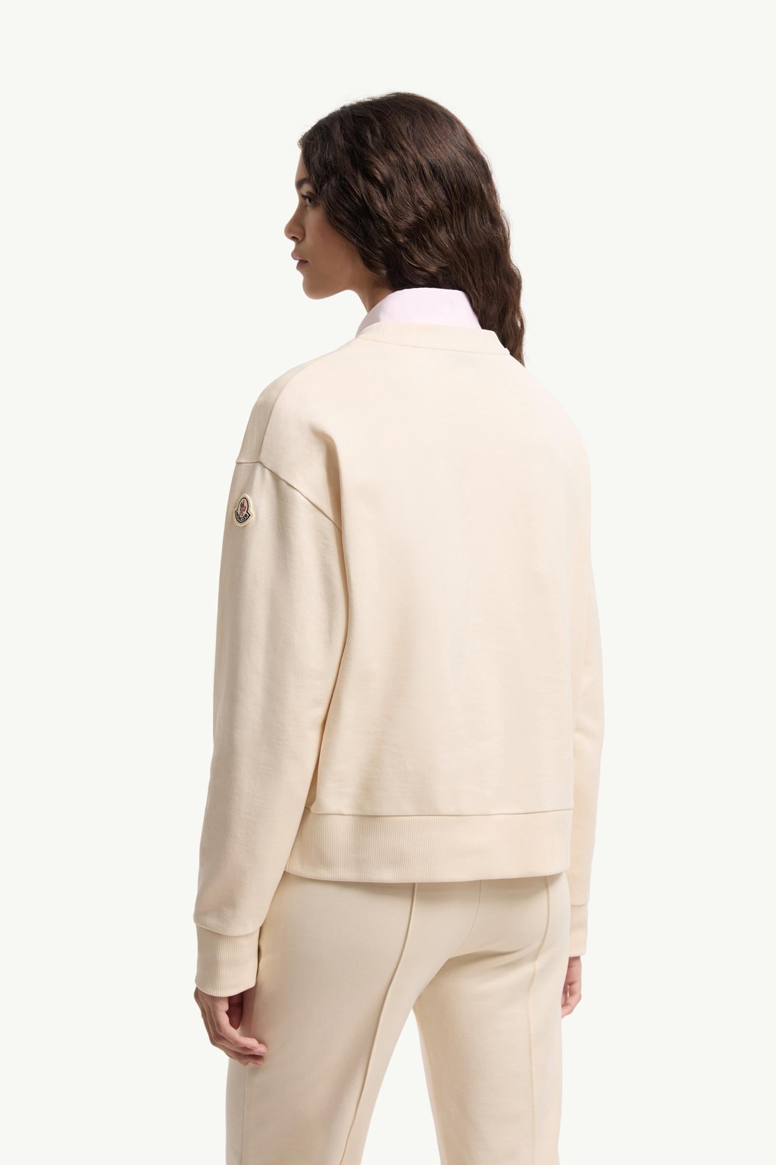 Moncler Embroidered Logo Cotton Sweatshirt White Ivory White Ivory