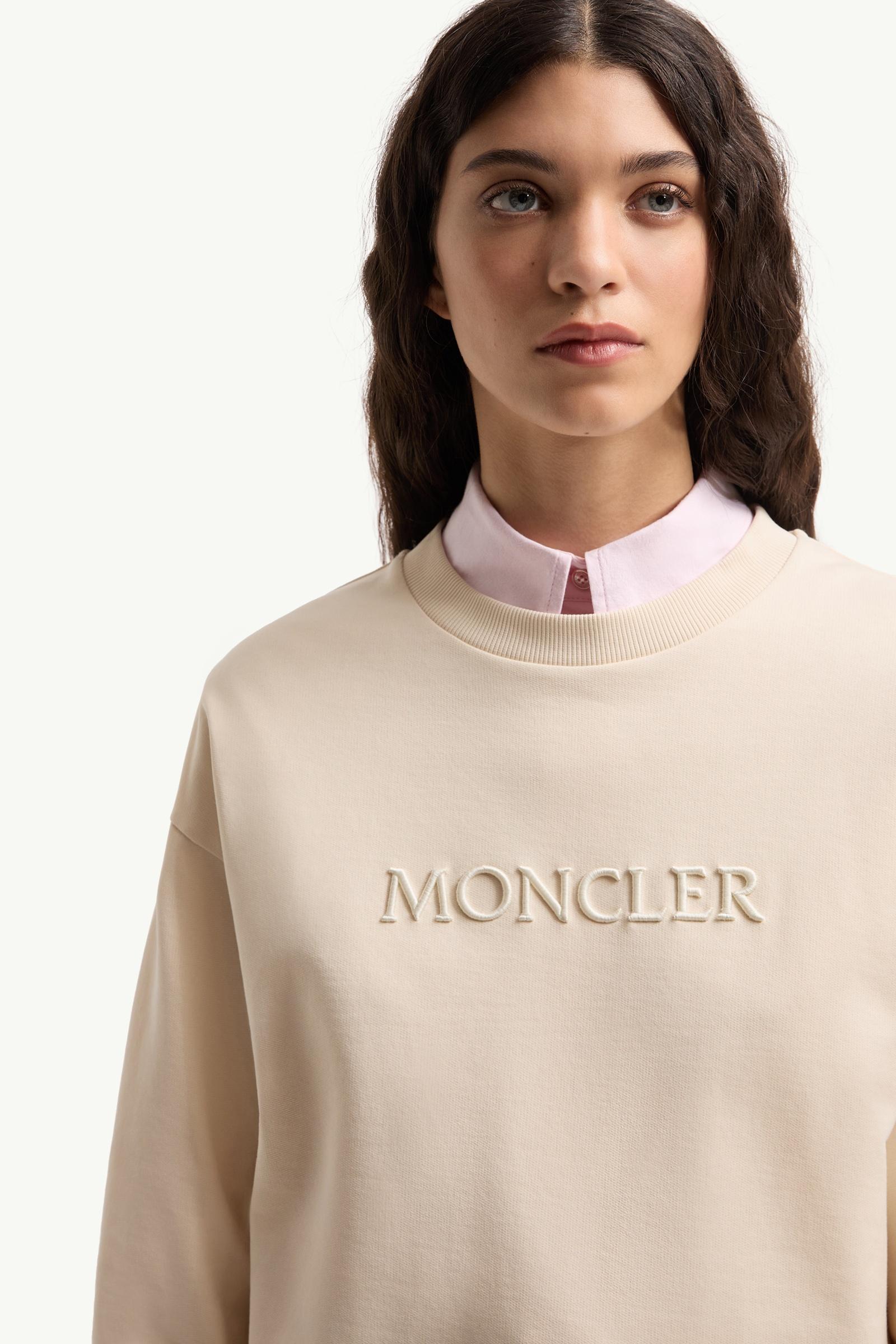 Moncler Embroidered Logo Cotton Sweatshirt White Ivory White Ivory