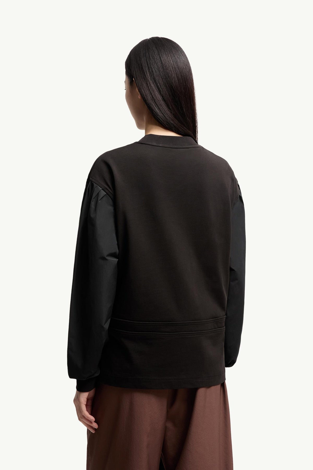 Moncler Pleated Sleeves Cotton Jersey Sweatshirt Black Black
