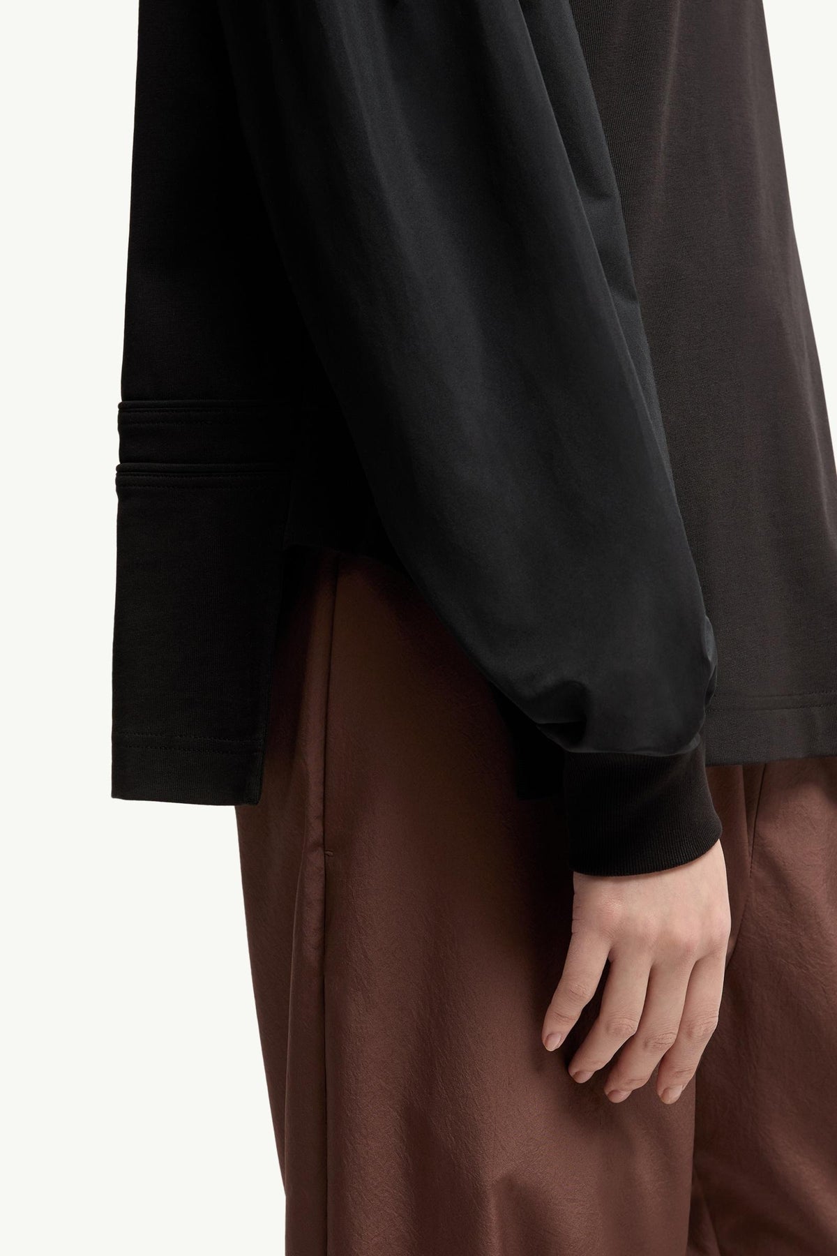 Moncler Pleated Sleeves Cotton Jersey Sweatshirt Black Black