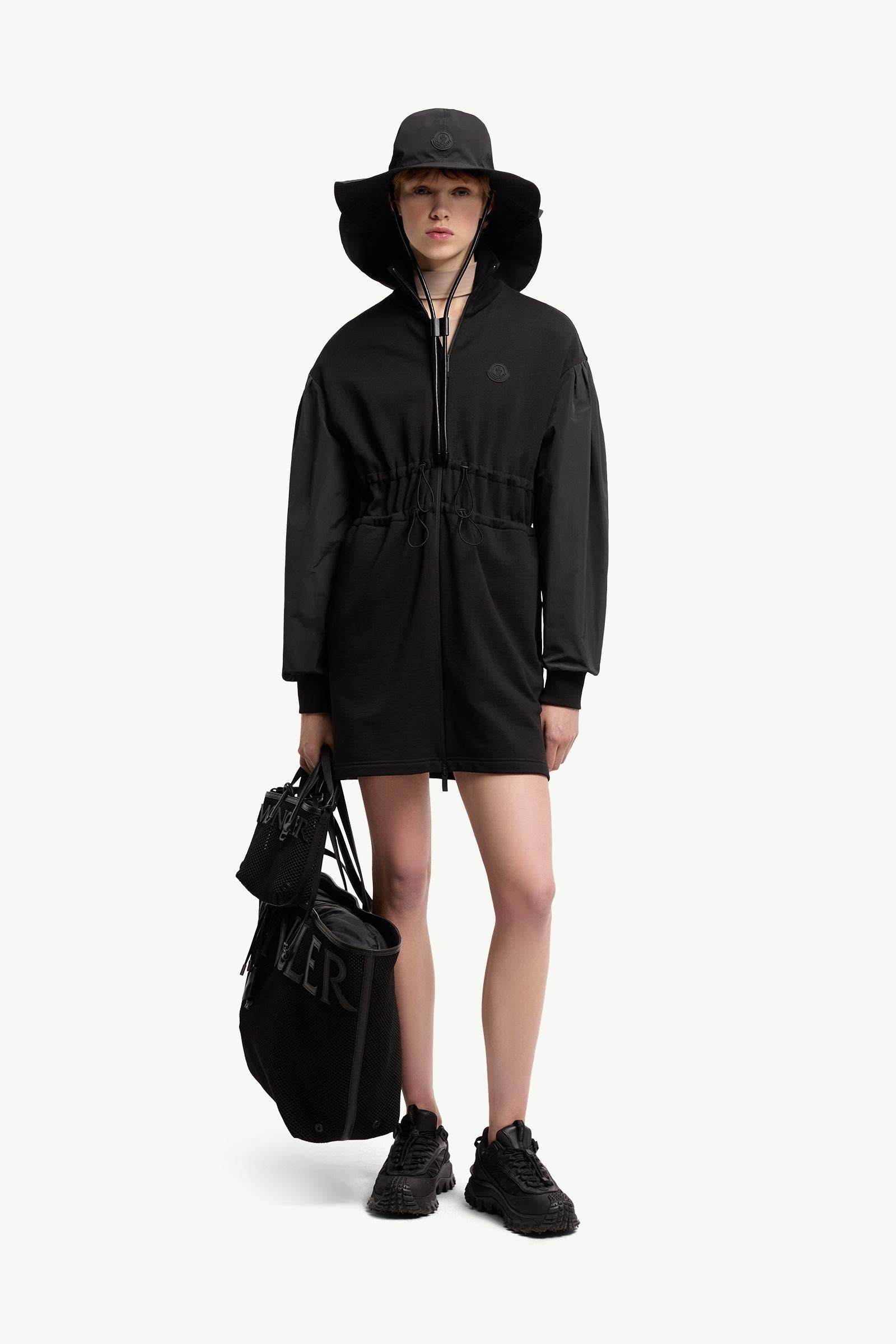 Moncler Cotton Fleece Sweatshirt Zip-Up Dress Black Black