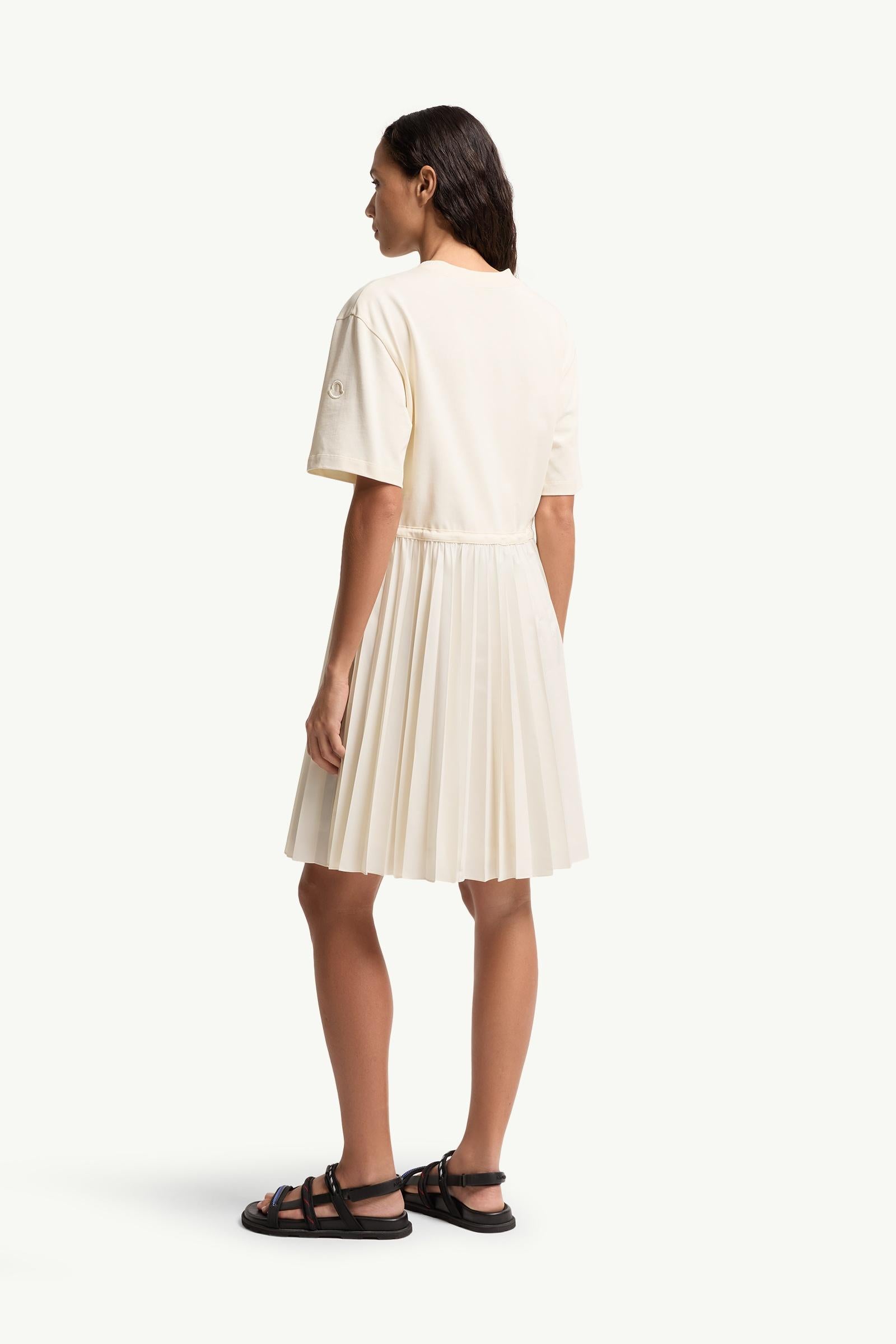 Moncler Pleated Cotton Midi Dress White White