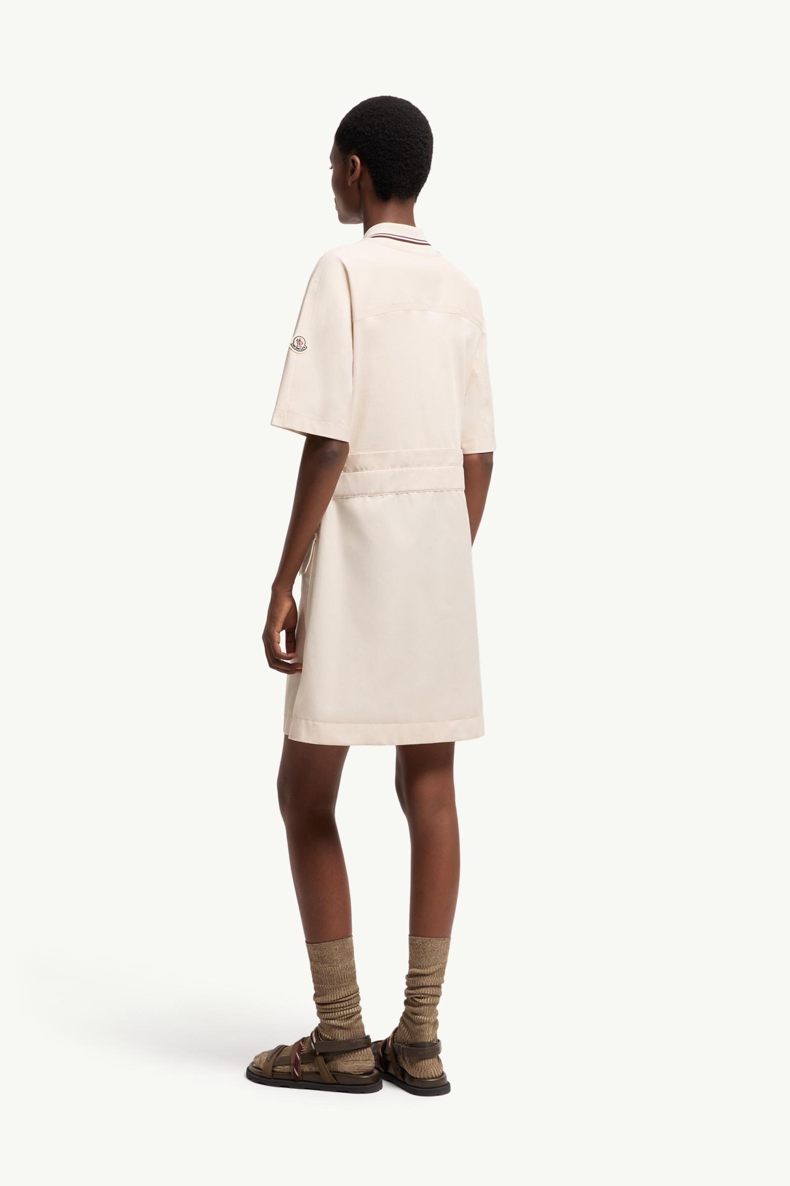 Moncler Belted Cotton Mini Dress White Ivory White Ivory