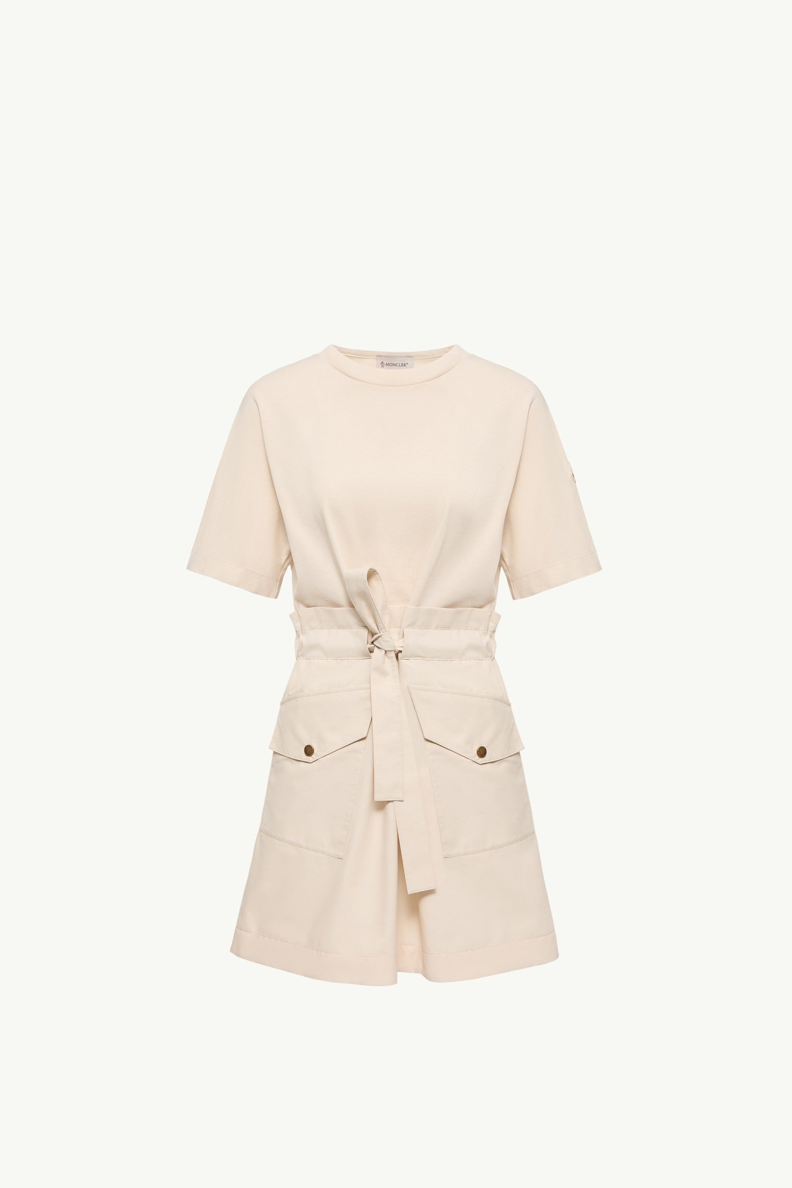 Moncler Belted Cotton Mini Dress White Ivory White Ivory