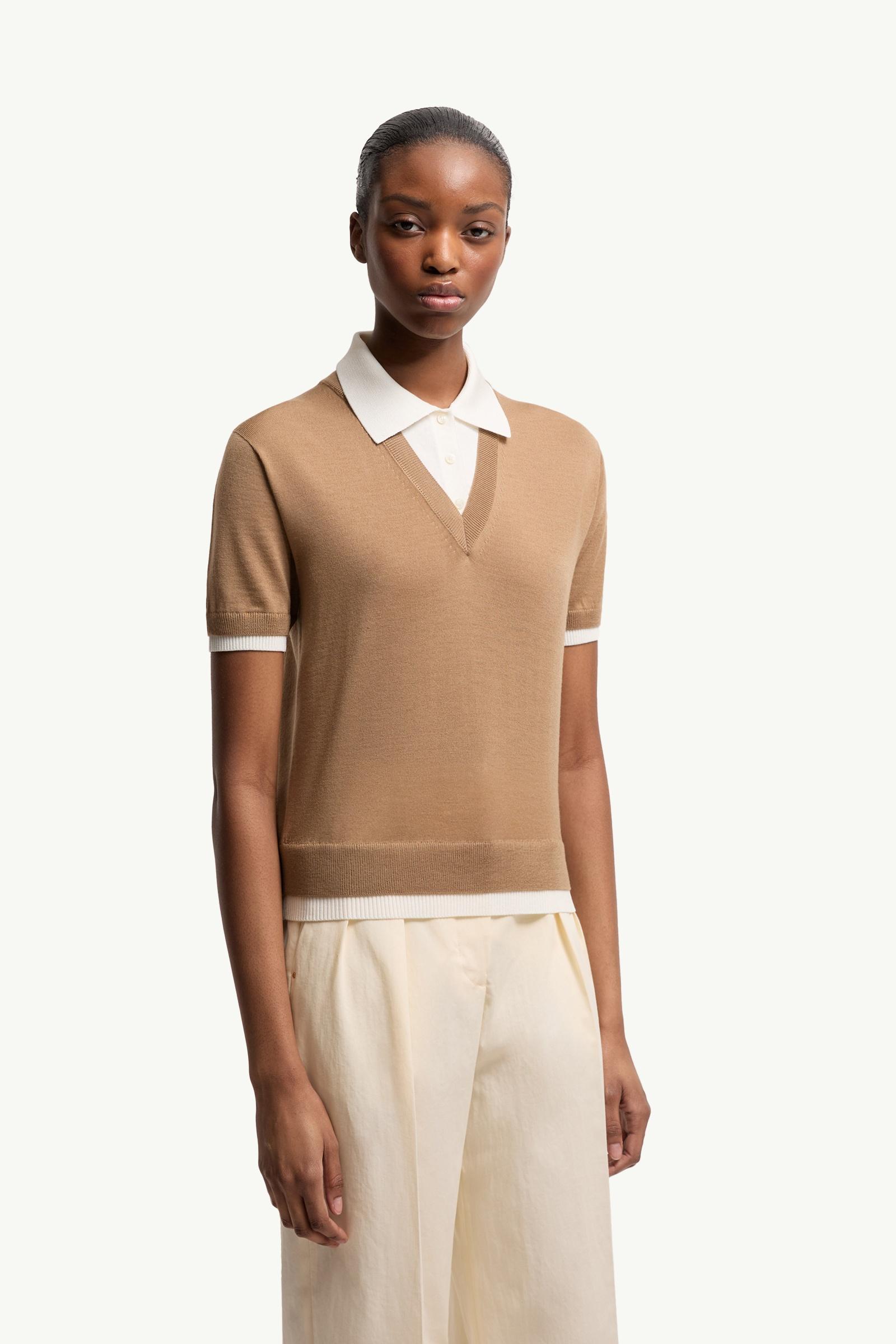 Moncler Layered Wool Polo Shirt Beige Beige