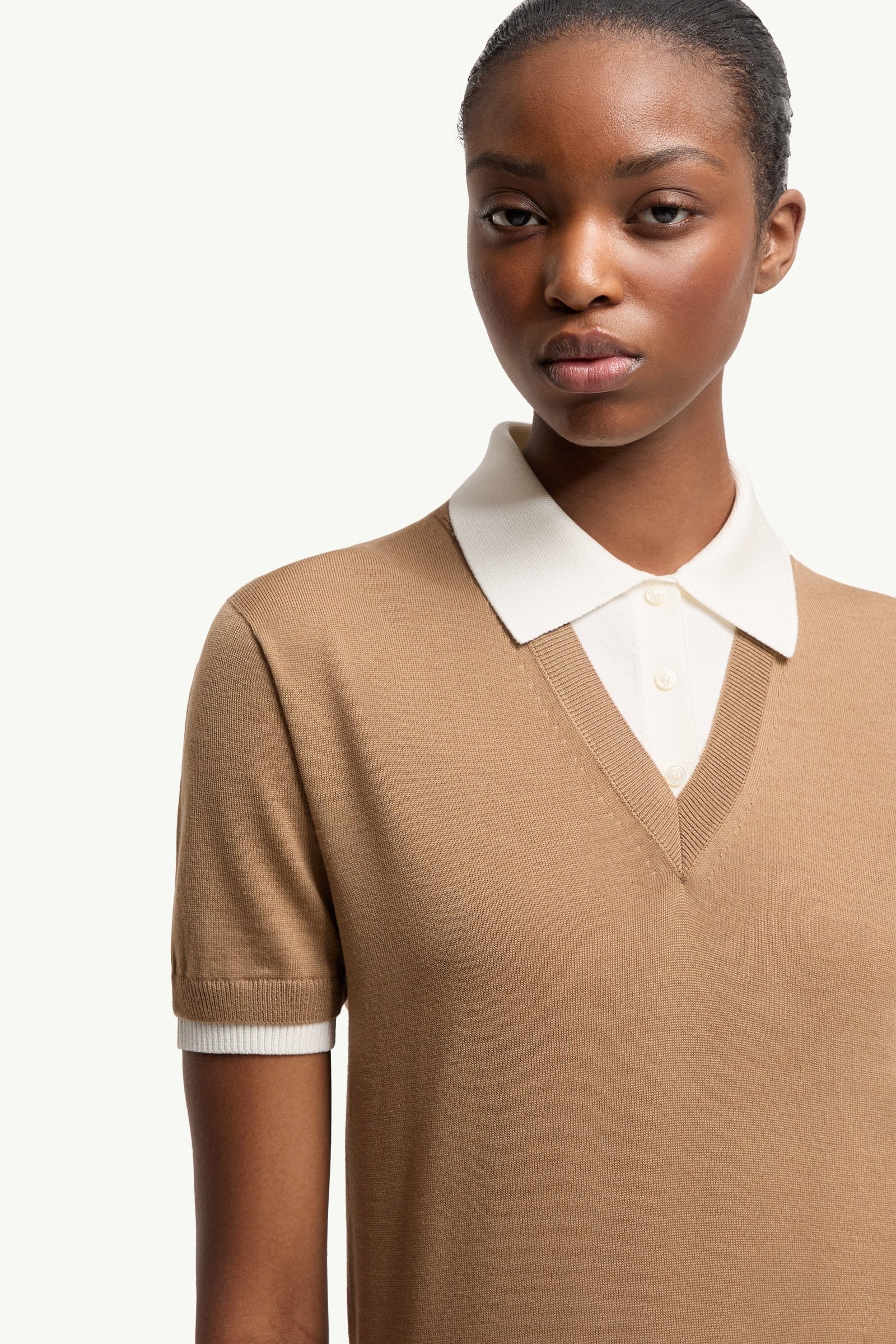 Moncler Layered Wool Polo Shirt Beige Beige