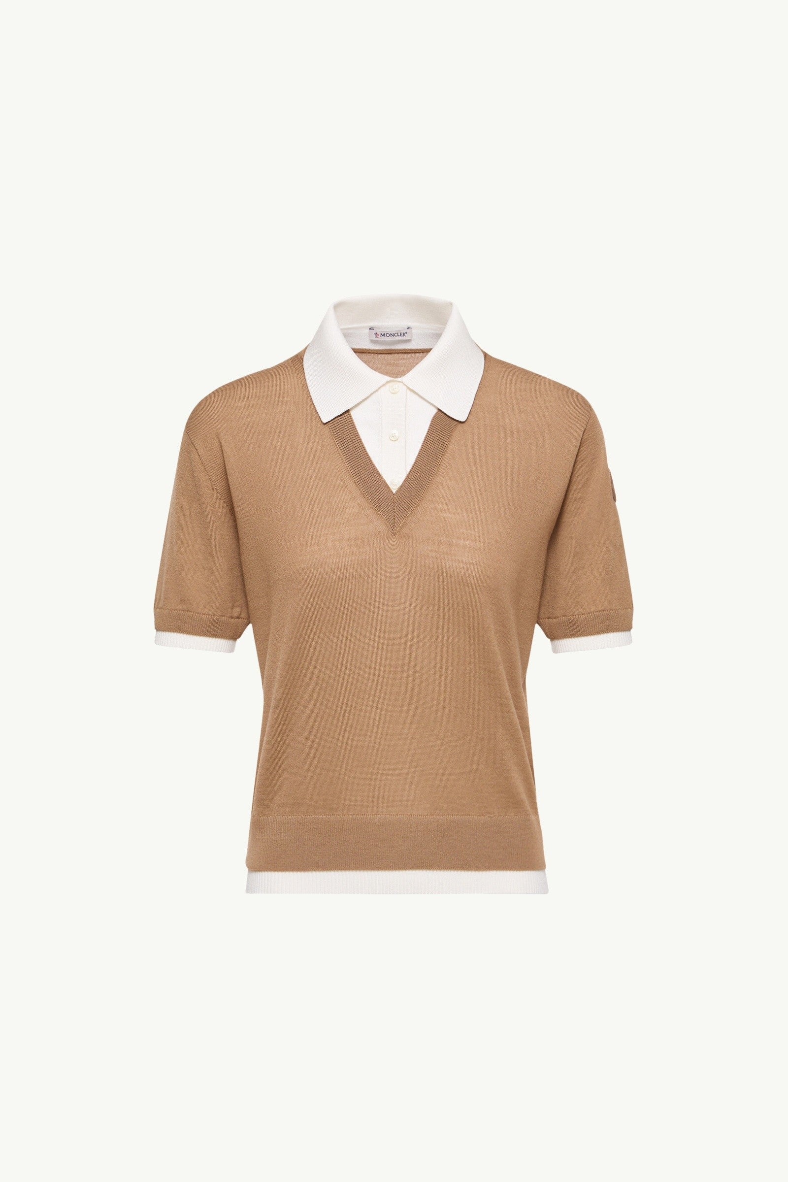 Moncler Layered Wool Polo Shirt Beige Beige