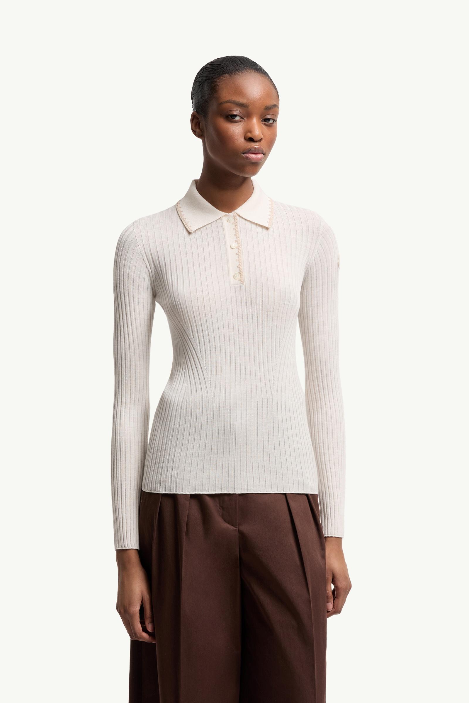 Moncler Wool Long Sleeve Polo Shirt Ochre Yellow Ochre Yellow