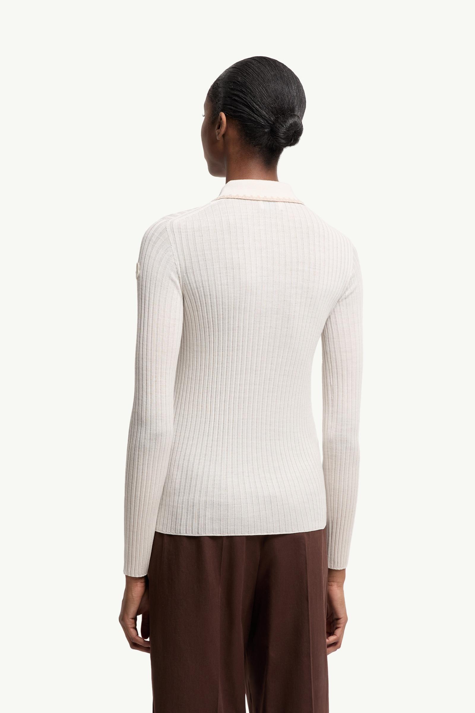 Moncler Wool Long Sleeve Polo Shirt White Ivory White Ivory